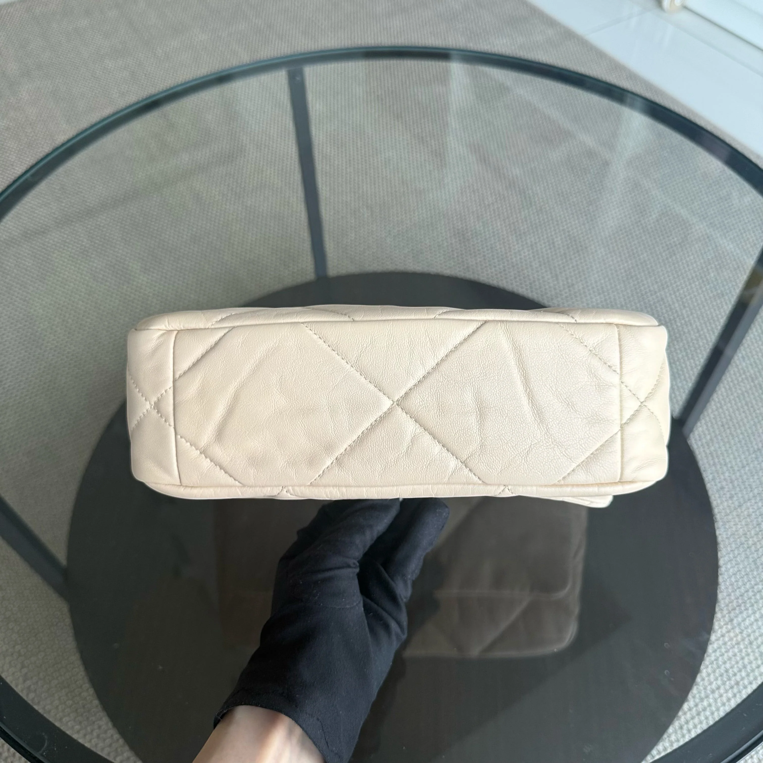 Chanel 19 Bag Small- C19 Quilted Goatskin Light Beige Cream Two-tone Hardware Series 30