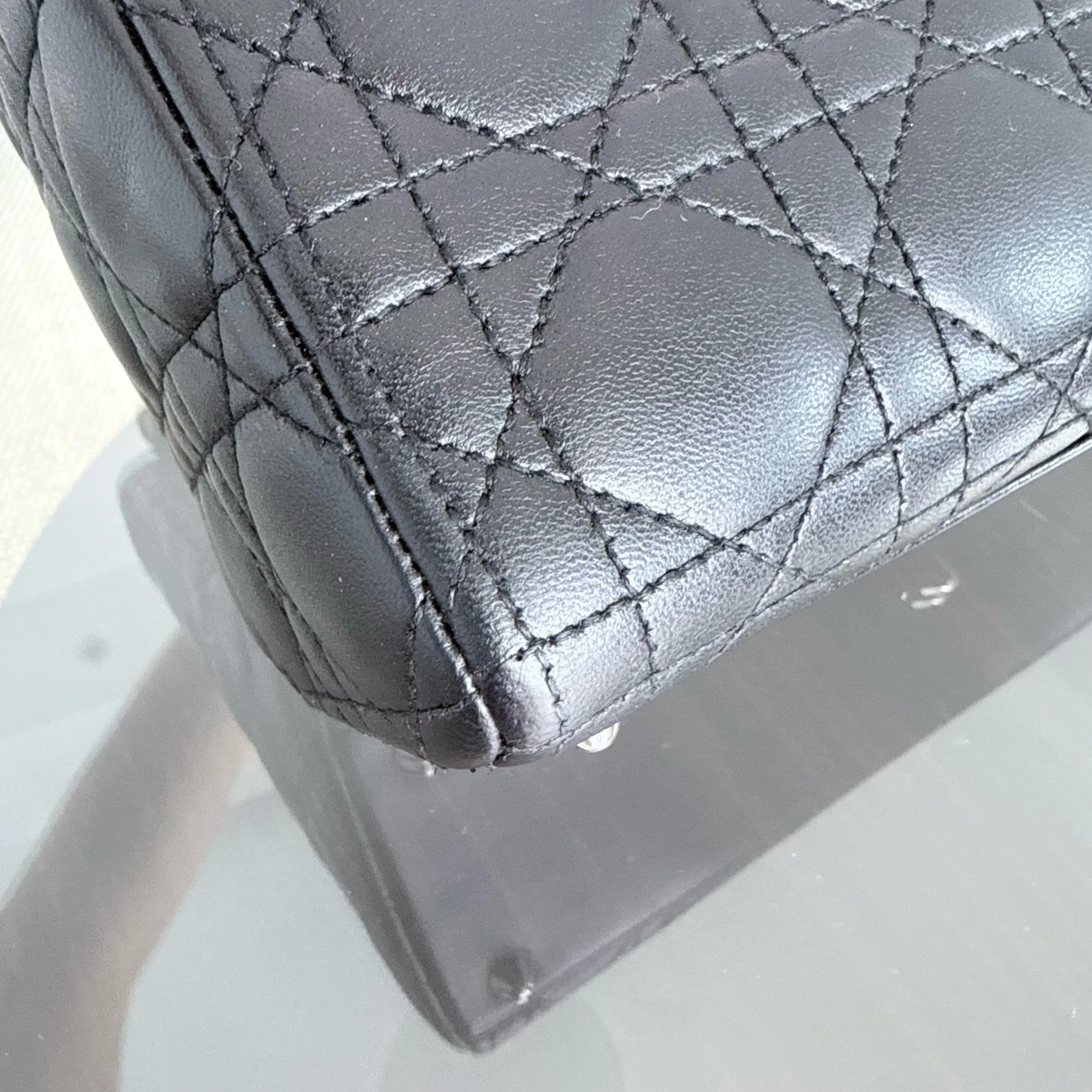 DIor Lady Large - Cannage Lambskin Black Silver Hardware NO STRAP