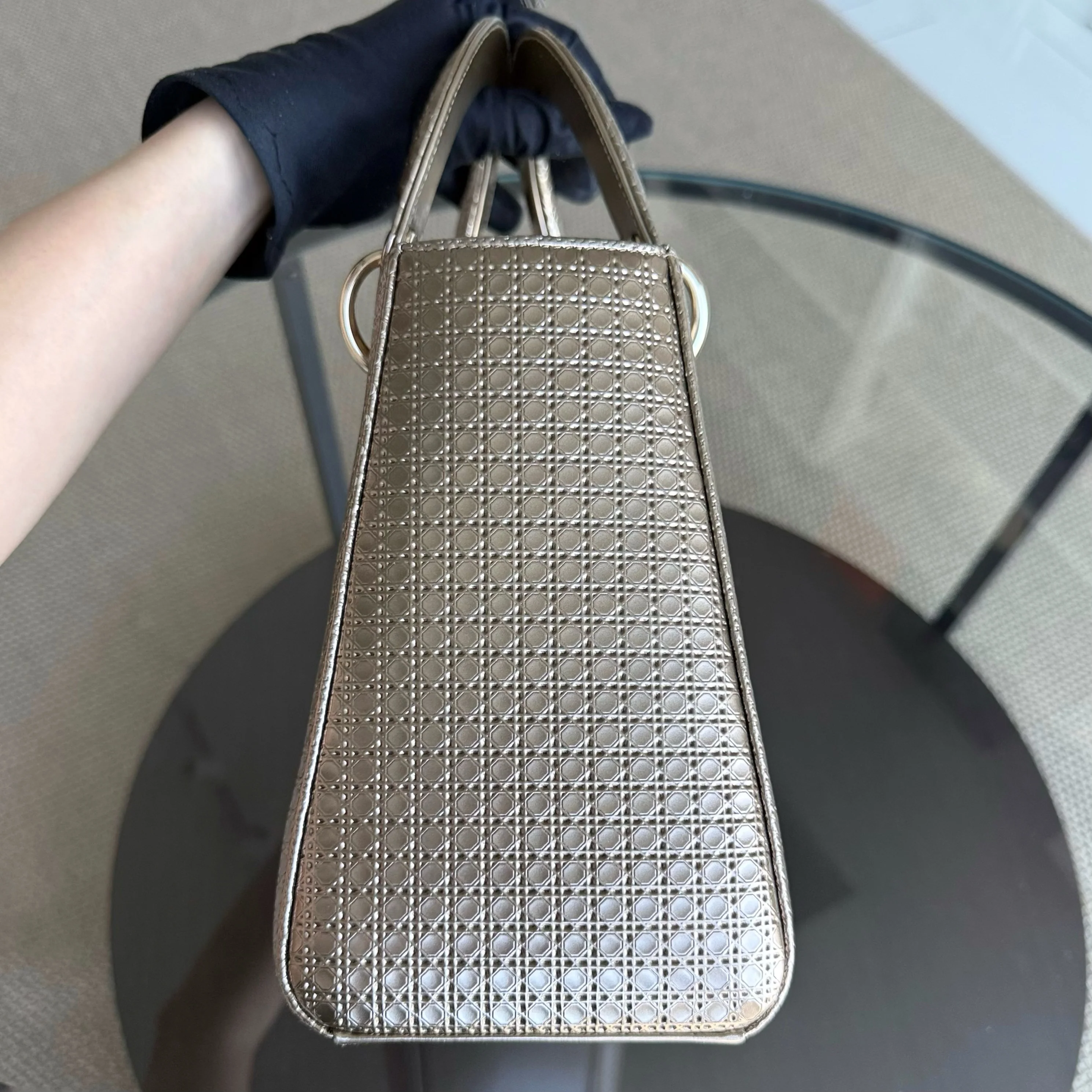 Dior Lady Medium - Micro-Cannage Metalllic Gold Hardware