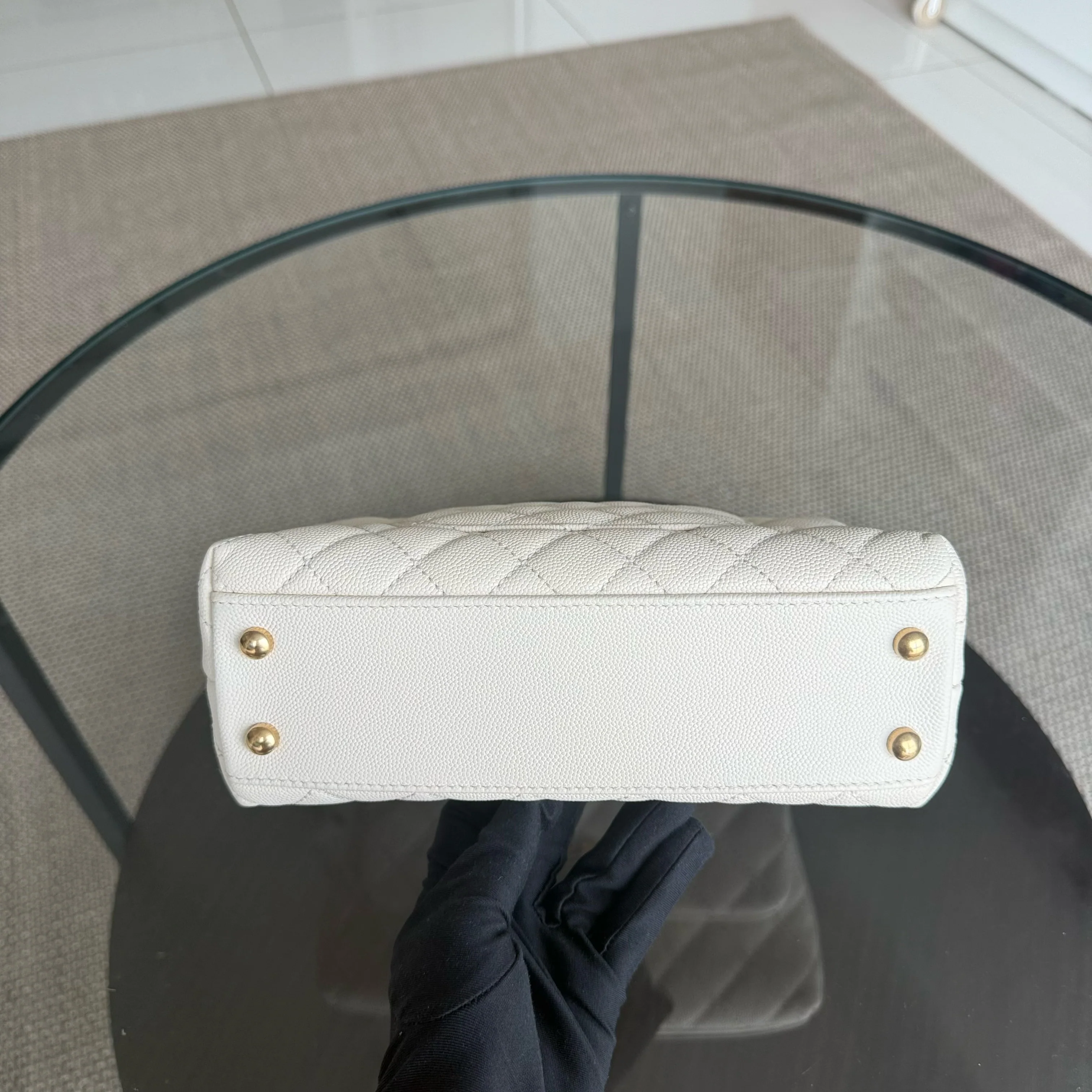 Chanel Coco Handle Small - Caviar Quilted Lizard Handle White Gold Hardward 24