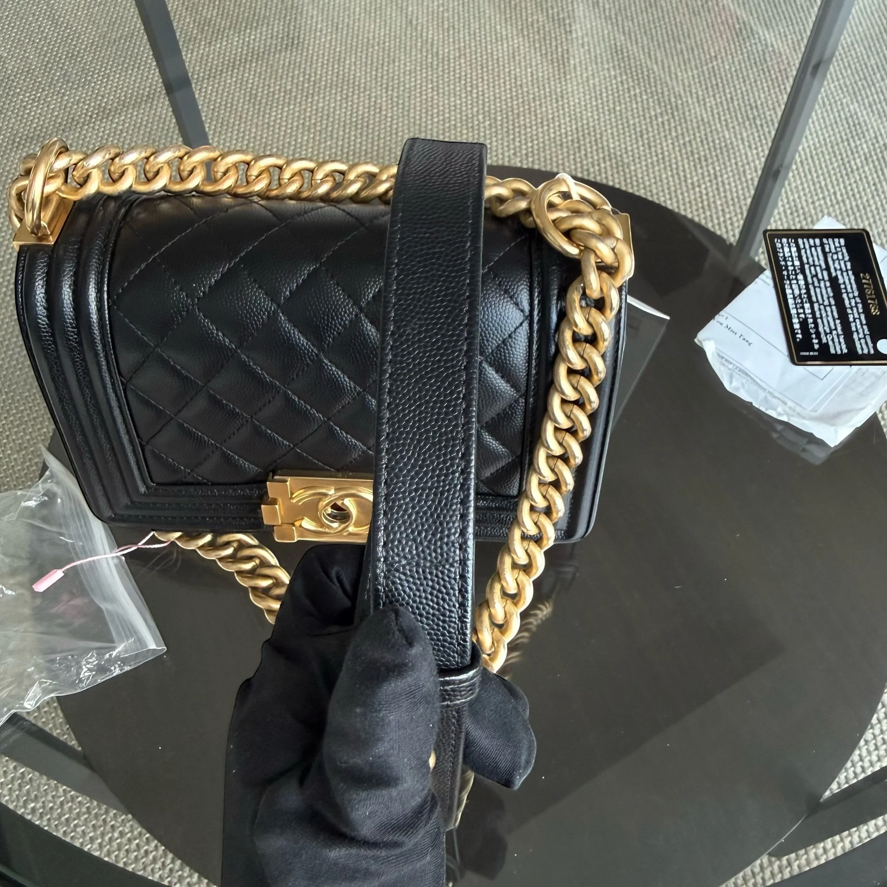 Chanel Boy Small - Caviar 20CM Quilted Black Gold Hardware Series 27