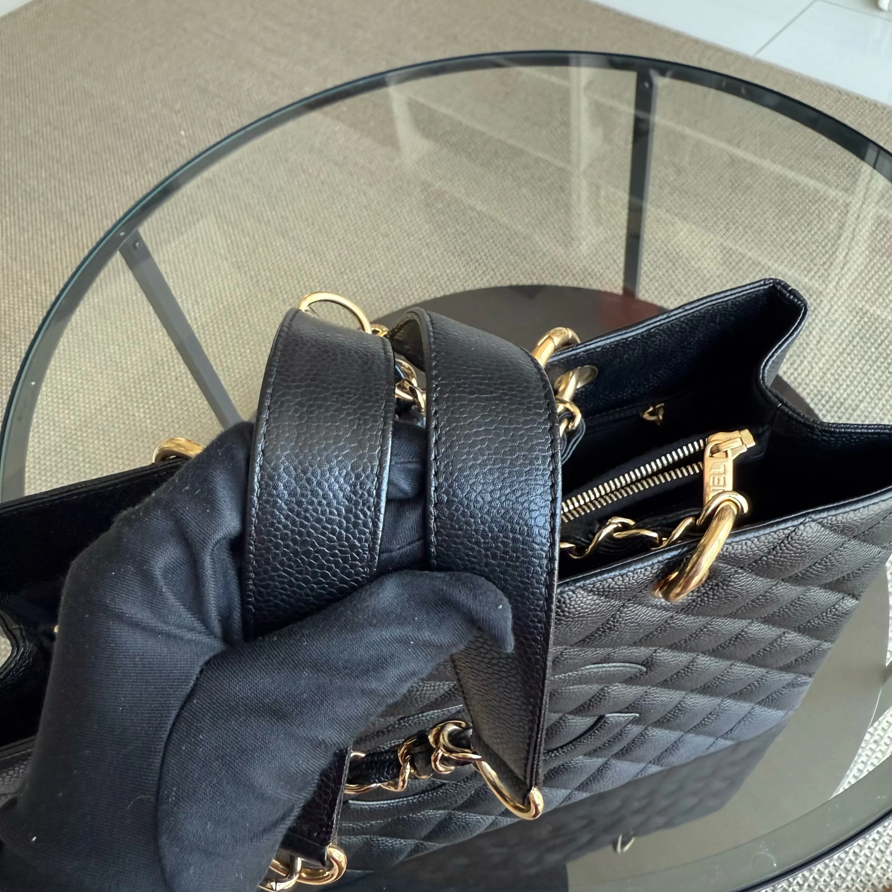 Chanel GST Grand Shopping Tote - Caviar Quilted Grained Calfskin Black Gold Hardware Series 13