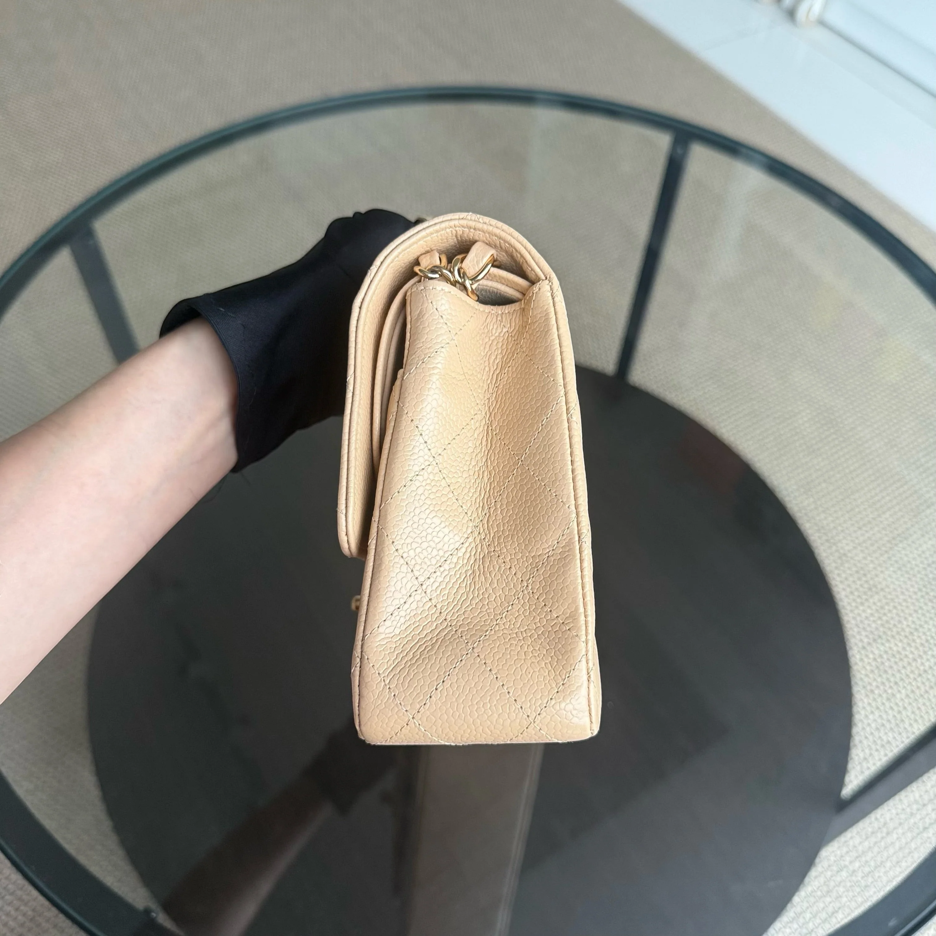 Chanel Classic Flap Medium - Caviar 25CM Quilted Grained Calfskin Beige Gold Hardware Series 14