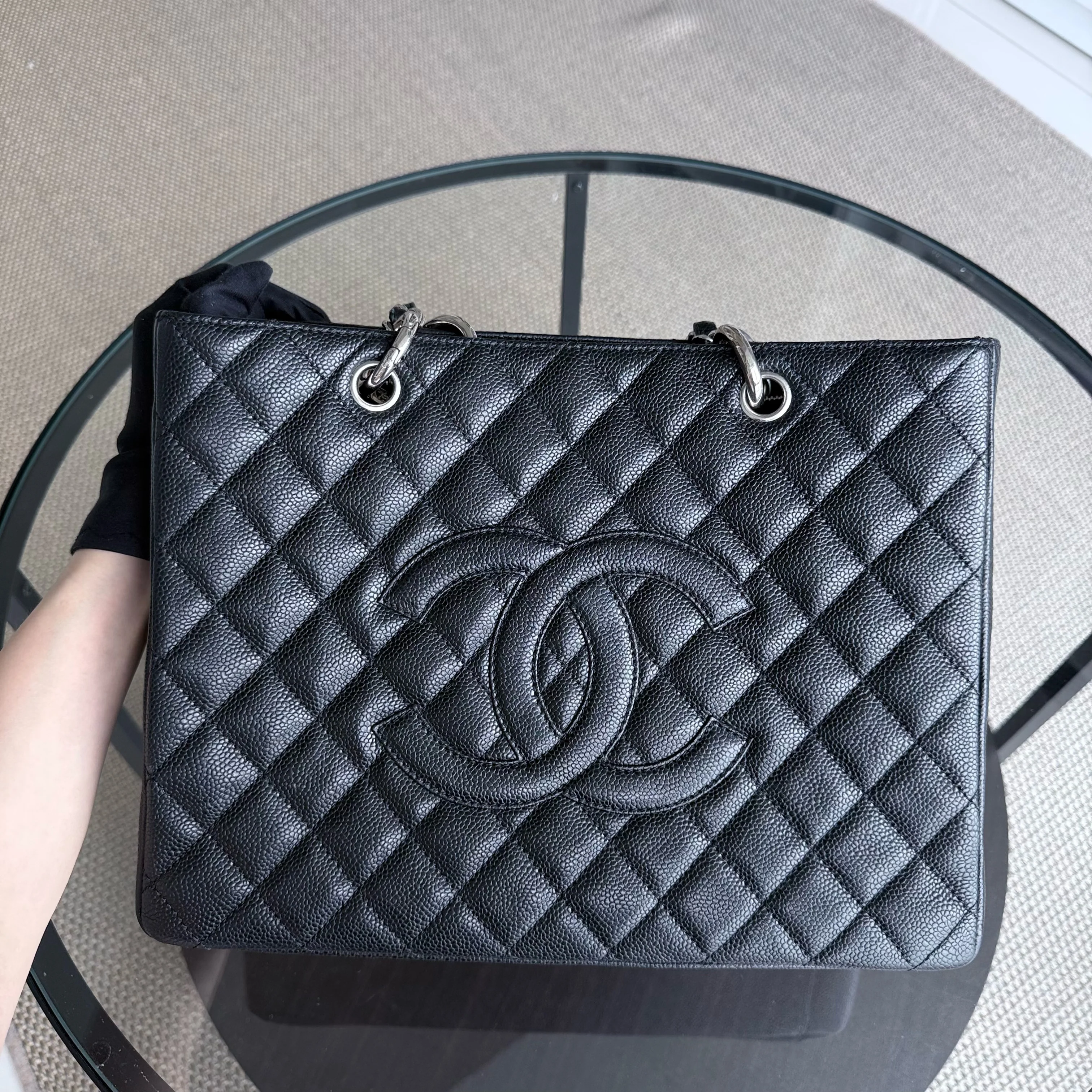Chanel GST Grand Shopping Tote - Caviar Quilted Black Silver Hardware Series 12