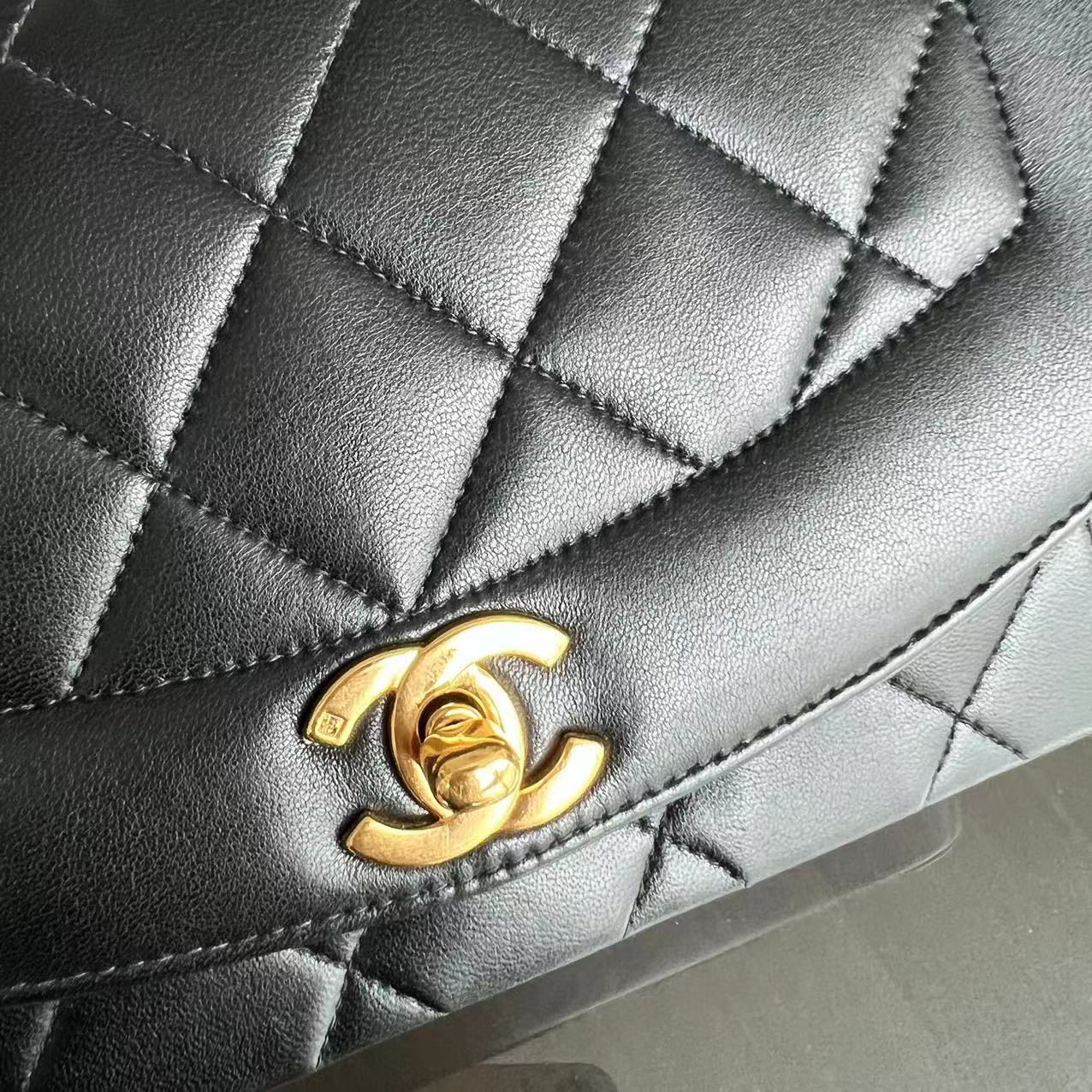 Small Diana Vintage Quilted Lambskin Black 24K Golden Hardware Series 4