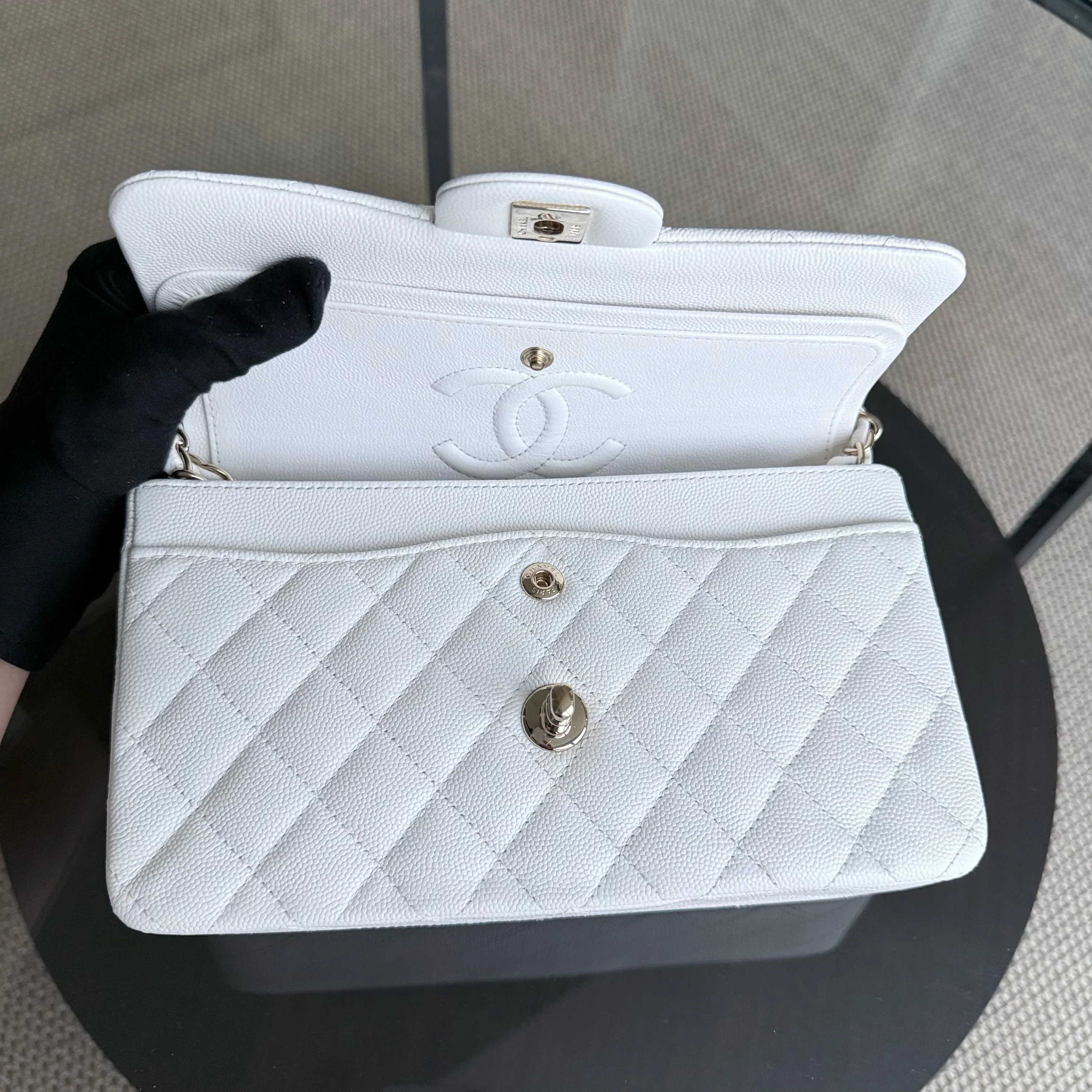 Chanel Classic Flap Small - Caviar 23CM Quilted White Gold Hardware Series 30