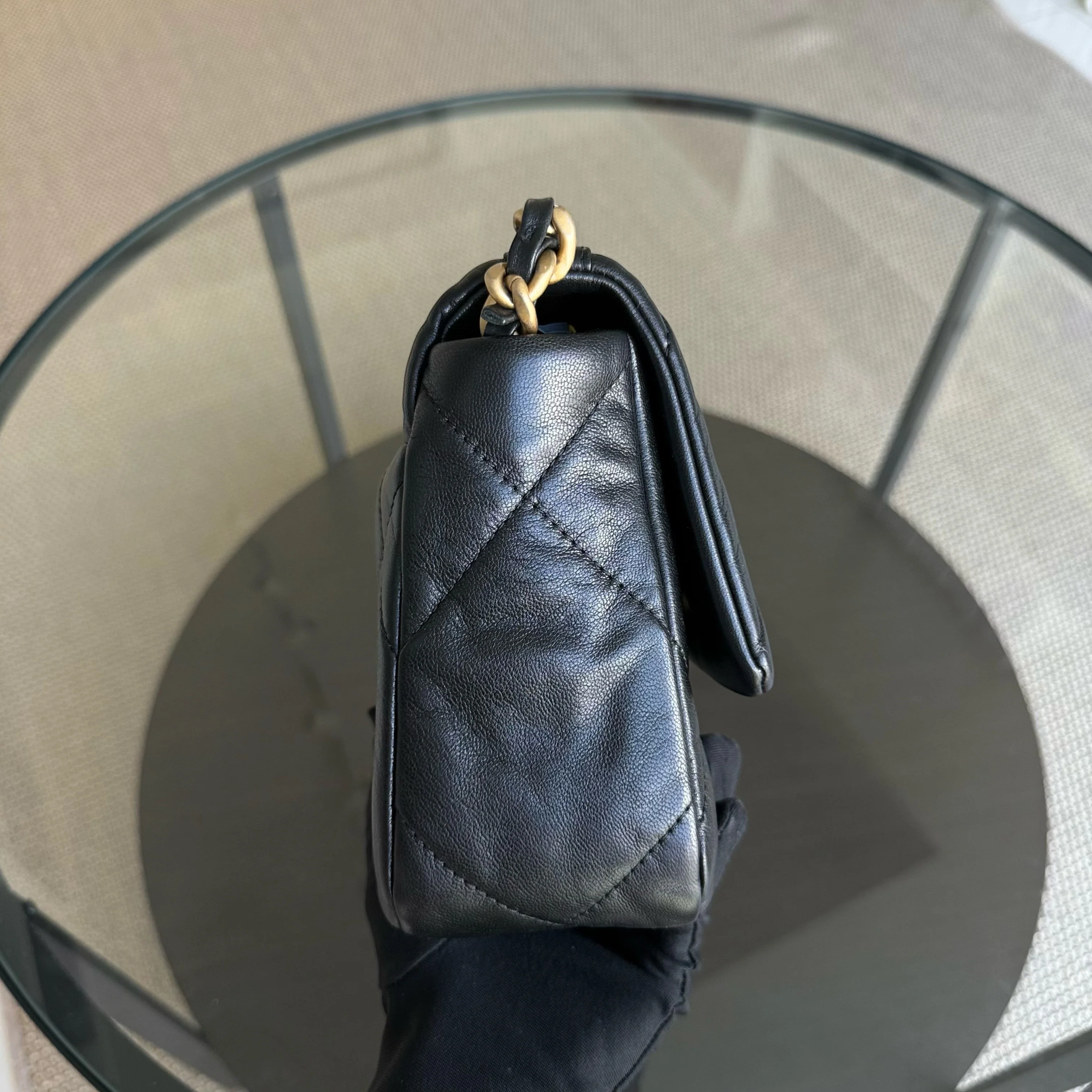 Chanel 19 Bag Small C19 - Quilted Goatskin Black Gold Two-tone Hardware Series 30