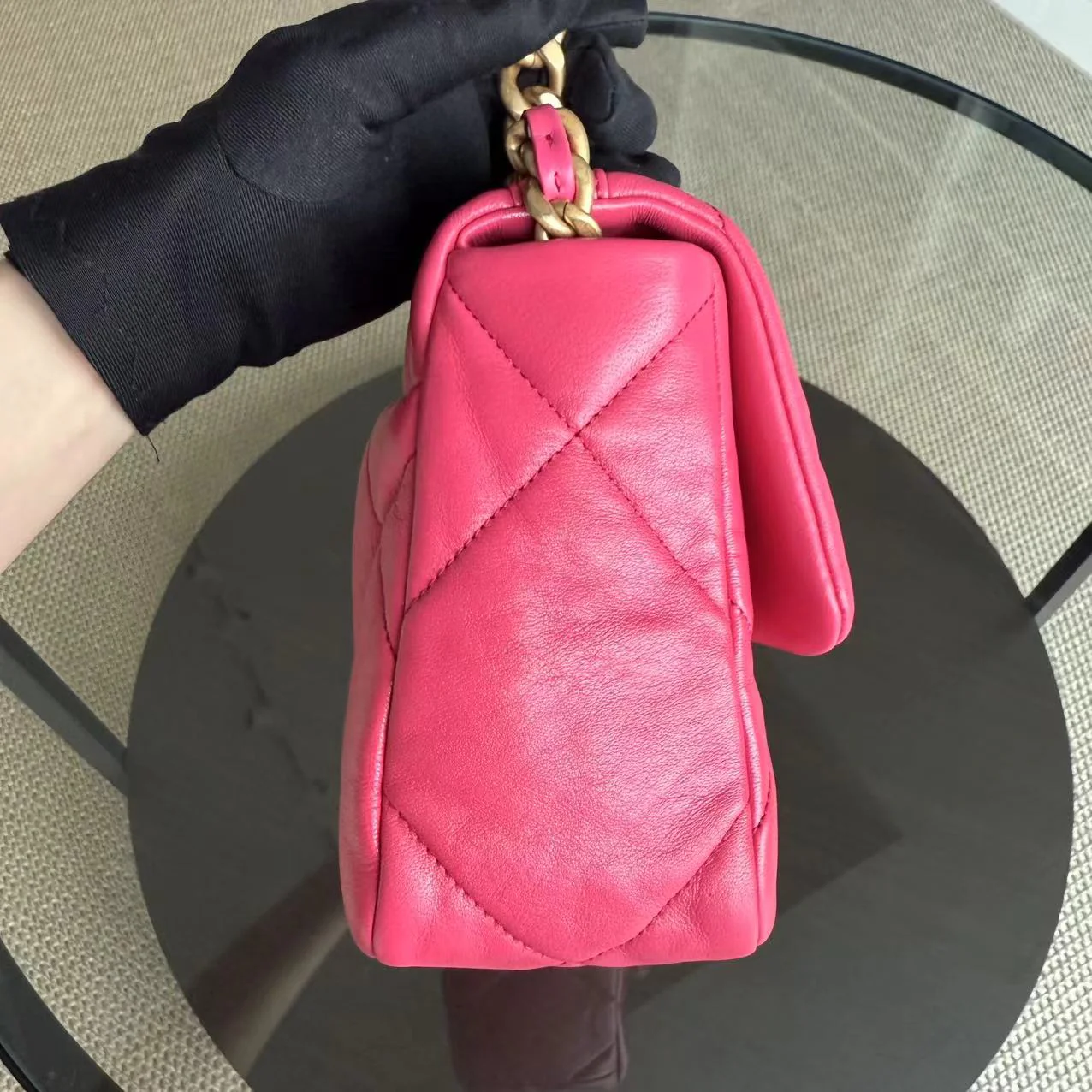 Chanel 19 Bag - Small 26CM C19 Quilted Goatskin Hot Pink Two-tone Gold Hardware Series 29