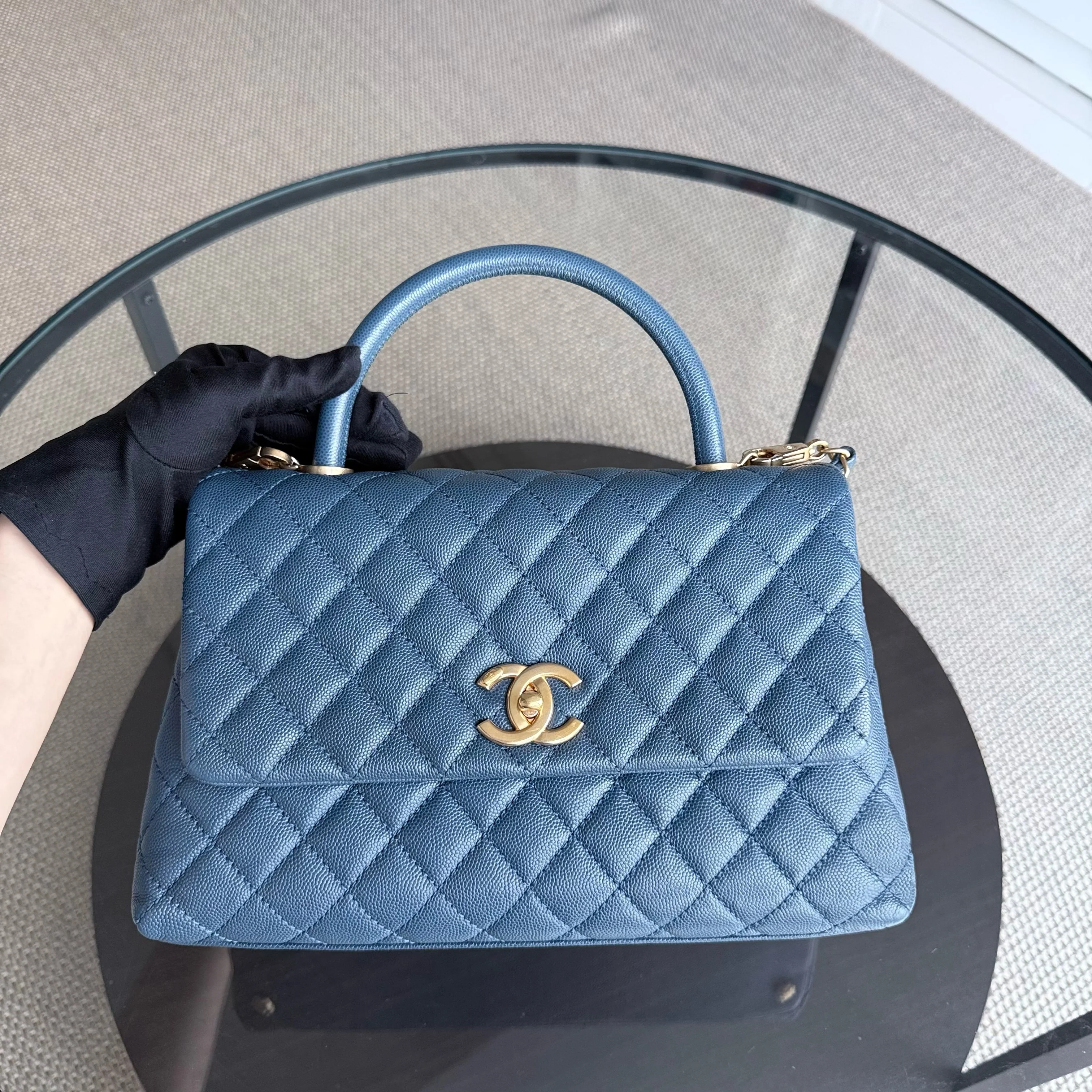 Chanel Coco Handle Medium - Caviar Quilted Blue Grained Calfskin Gold Hardware Series 23