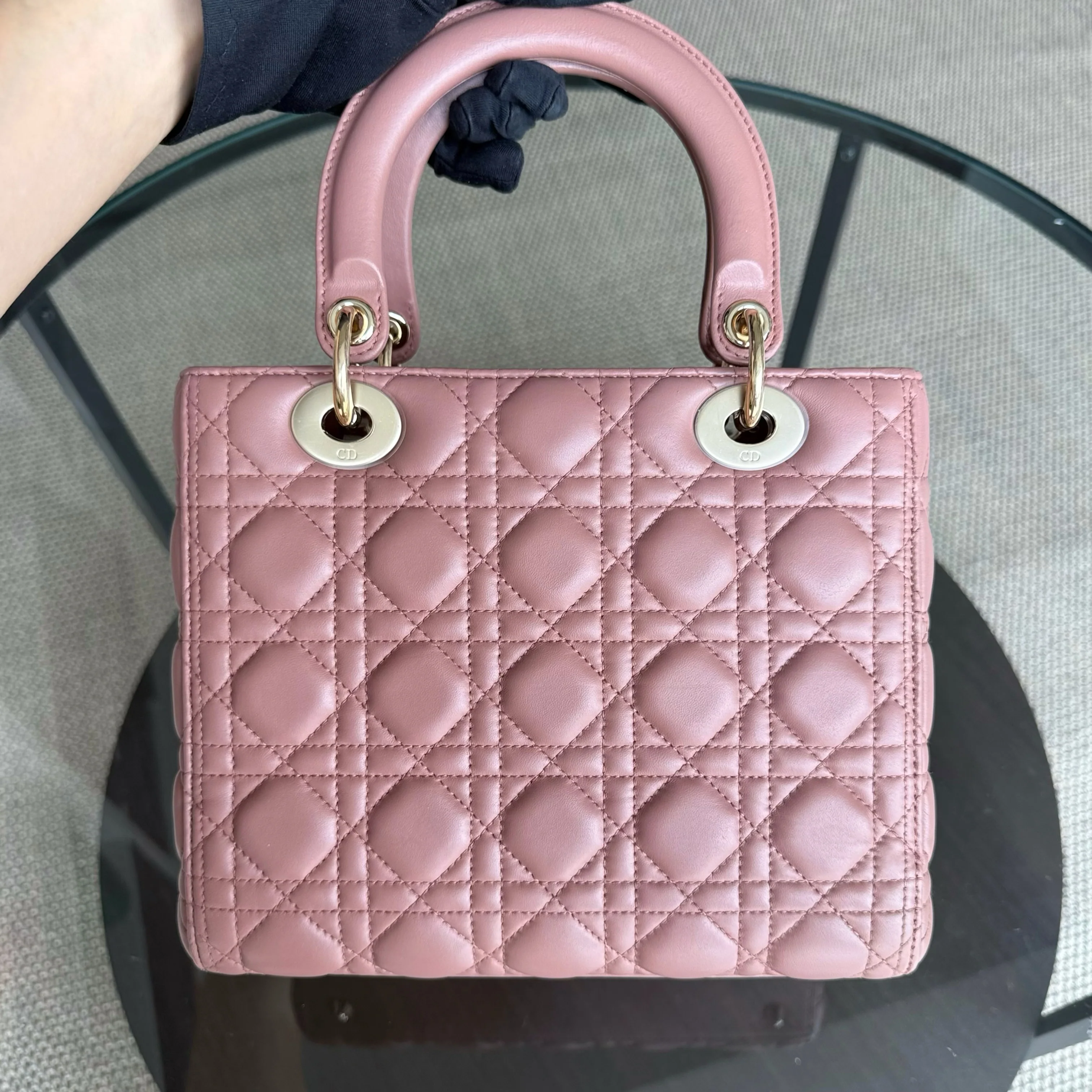 Dior Lady Medium - Cannage Lambskin Blush Gold Hardware NO STRAP