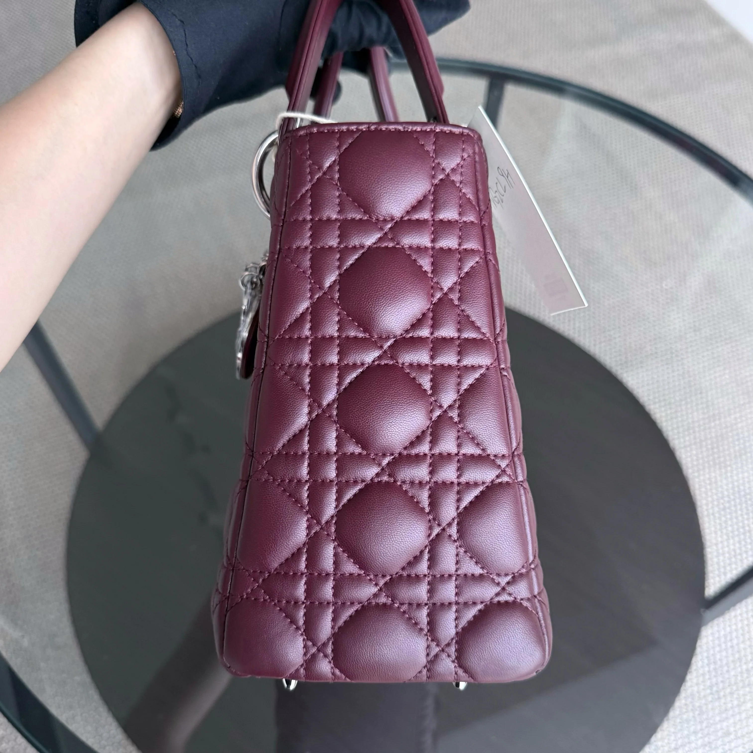 Dior Lady Medium - Cannage Lambskin Burgundy Silver Hardware