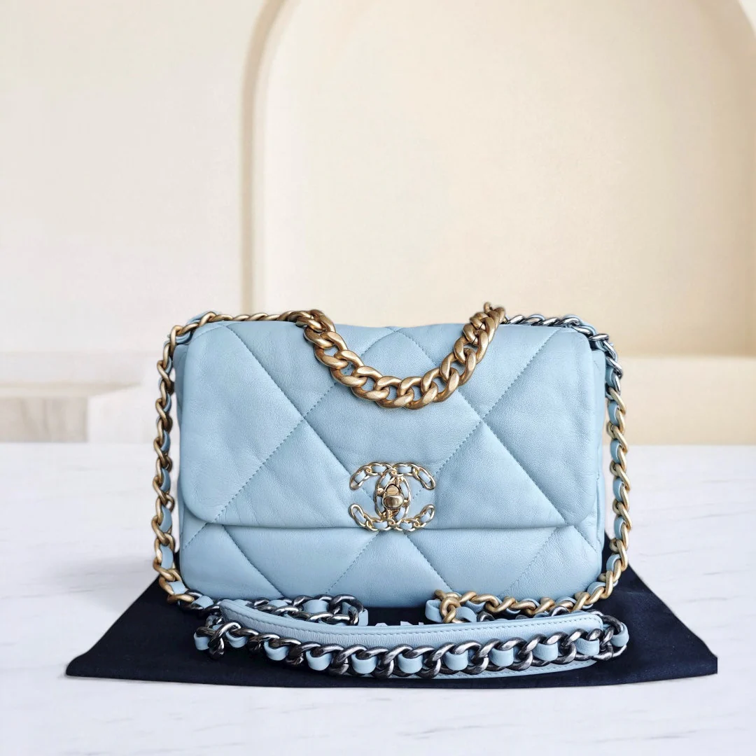Chanel C19 Small 19 Bag Quilted Goatskin Light Blue Two-Tone Hardware Microchip