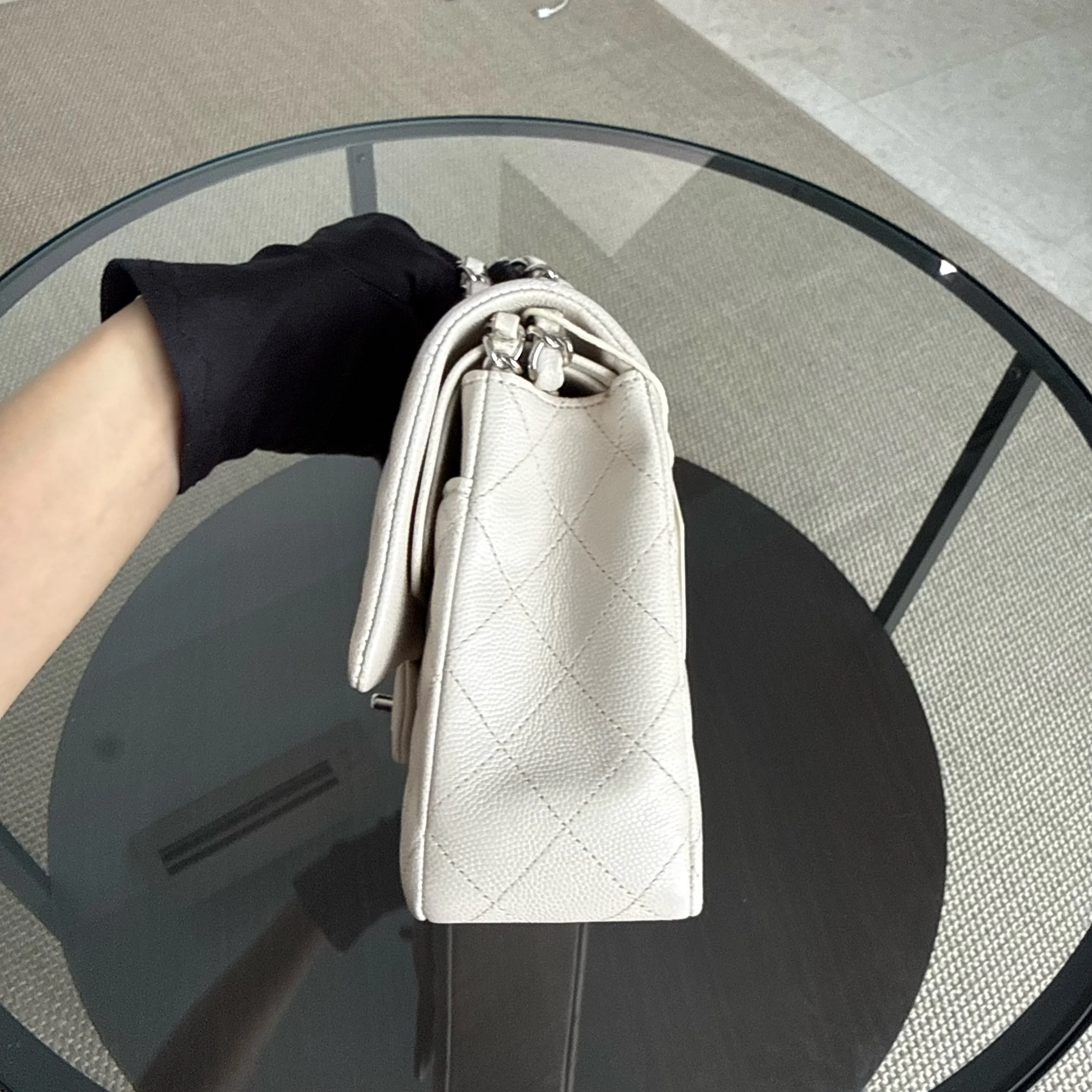 Chanel Classic Flap Medium - Caviar 25CM Quilted Double Flap Light Gray Grey Silver Hardware Series 26