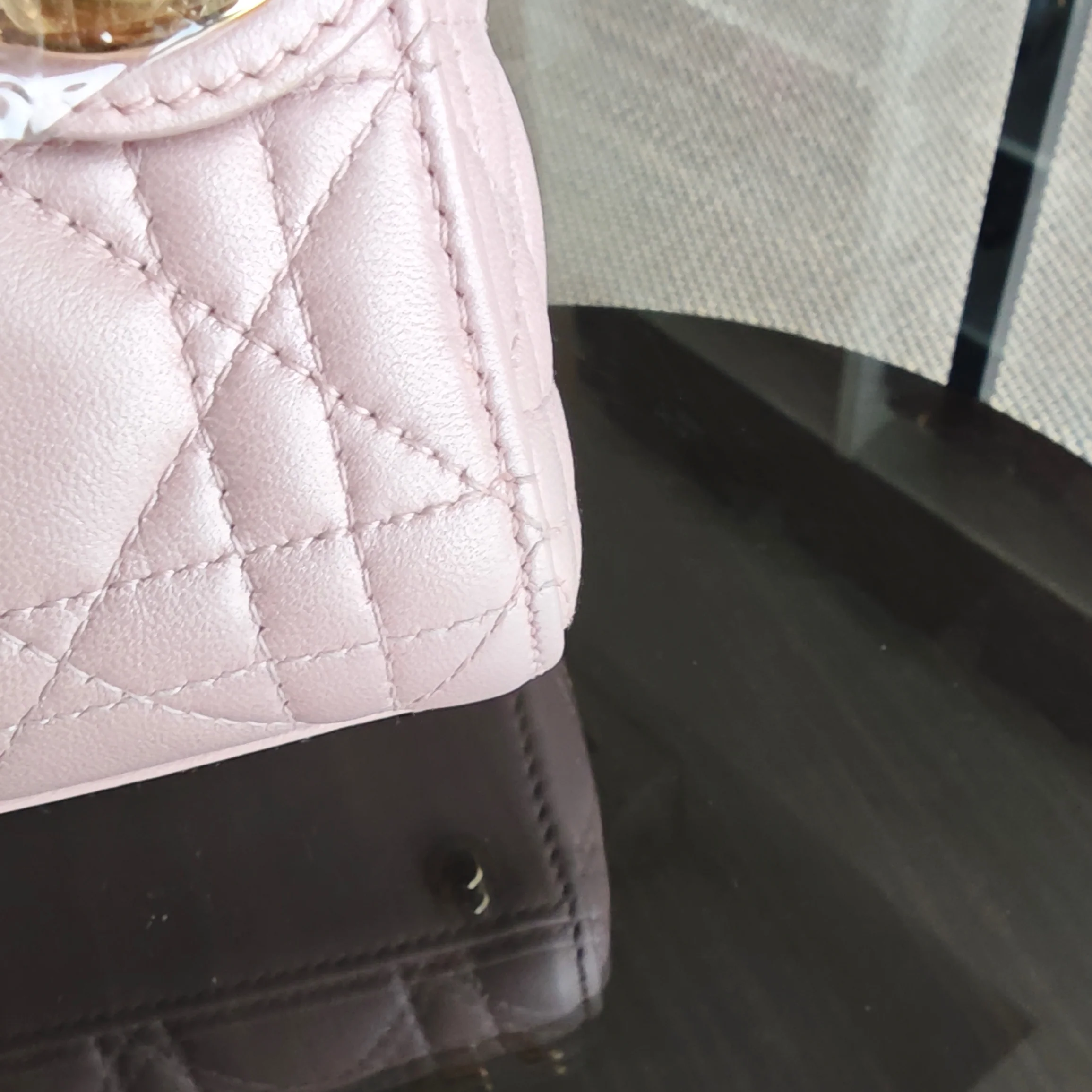 Dior Lady Mini - Cannage Lambskin Light Pink Gold Hardware Chain Strap