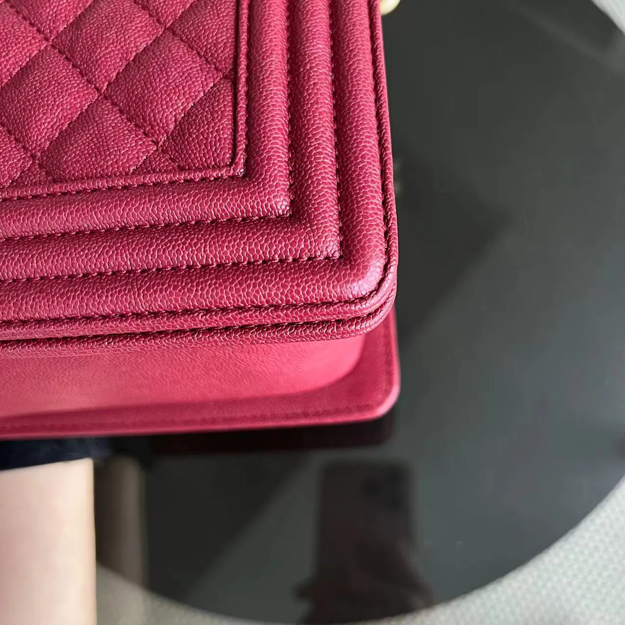 Chanel Boy Medium - Caviar 25CM Quilted Dark Red Golden Hardware Series 26