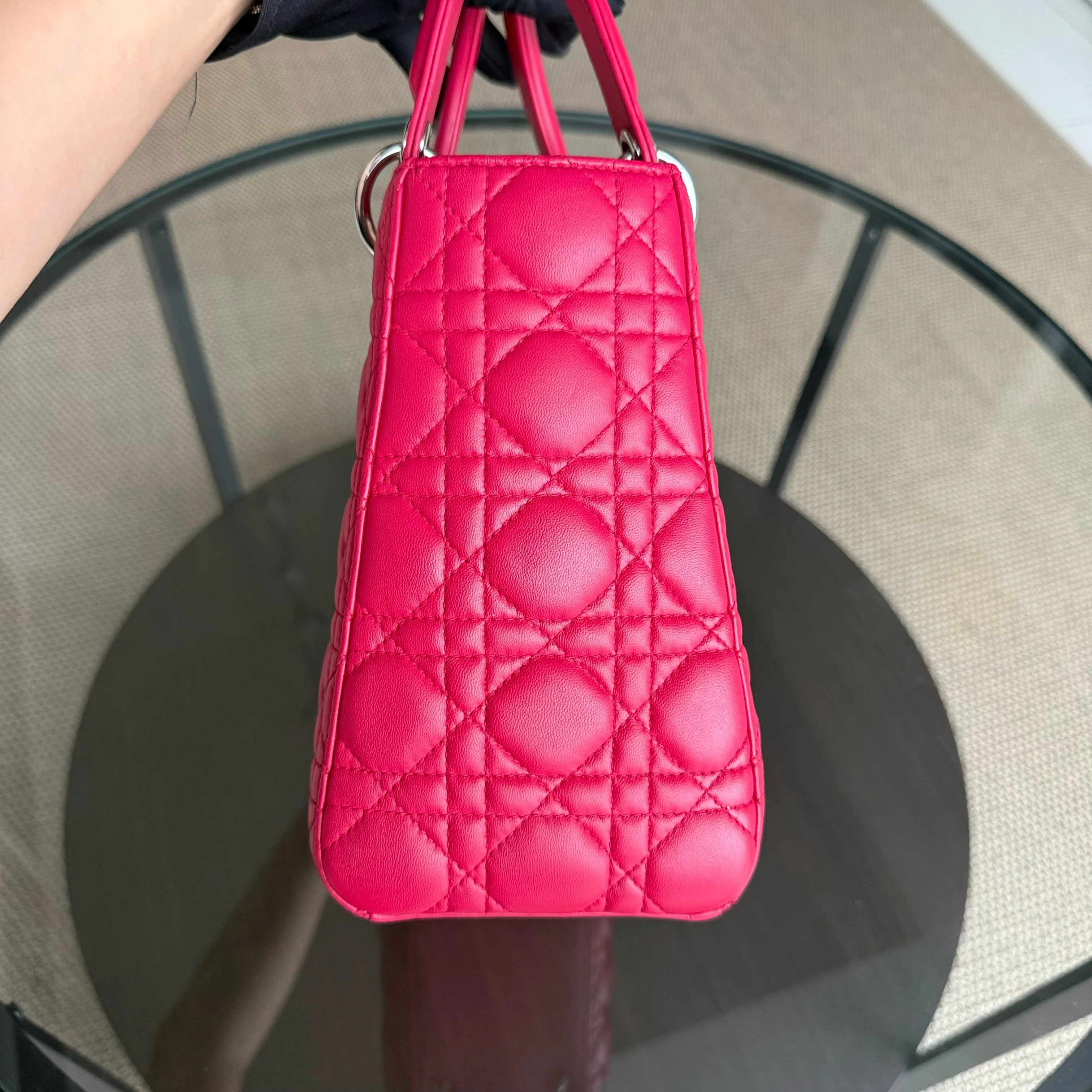 Dior Lady Medium - Cannage Lambskin Red Silver Hardware