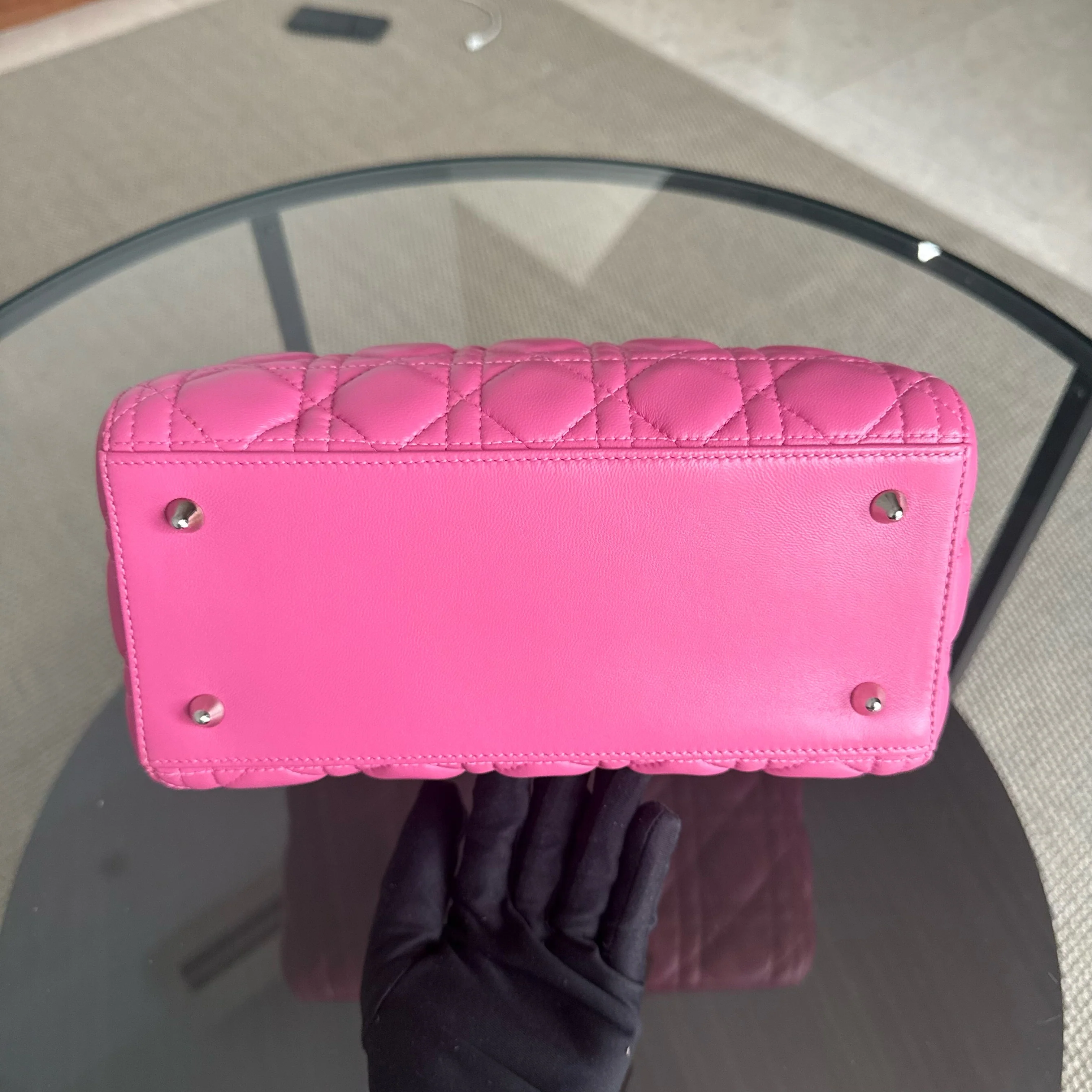 Dior Lady Medium - Cannage Lambskin Barbie Pink Silver Hardware Strap