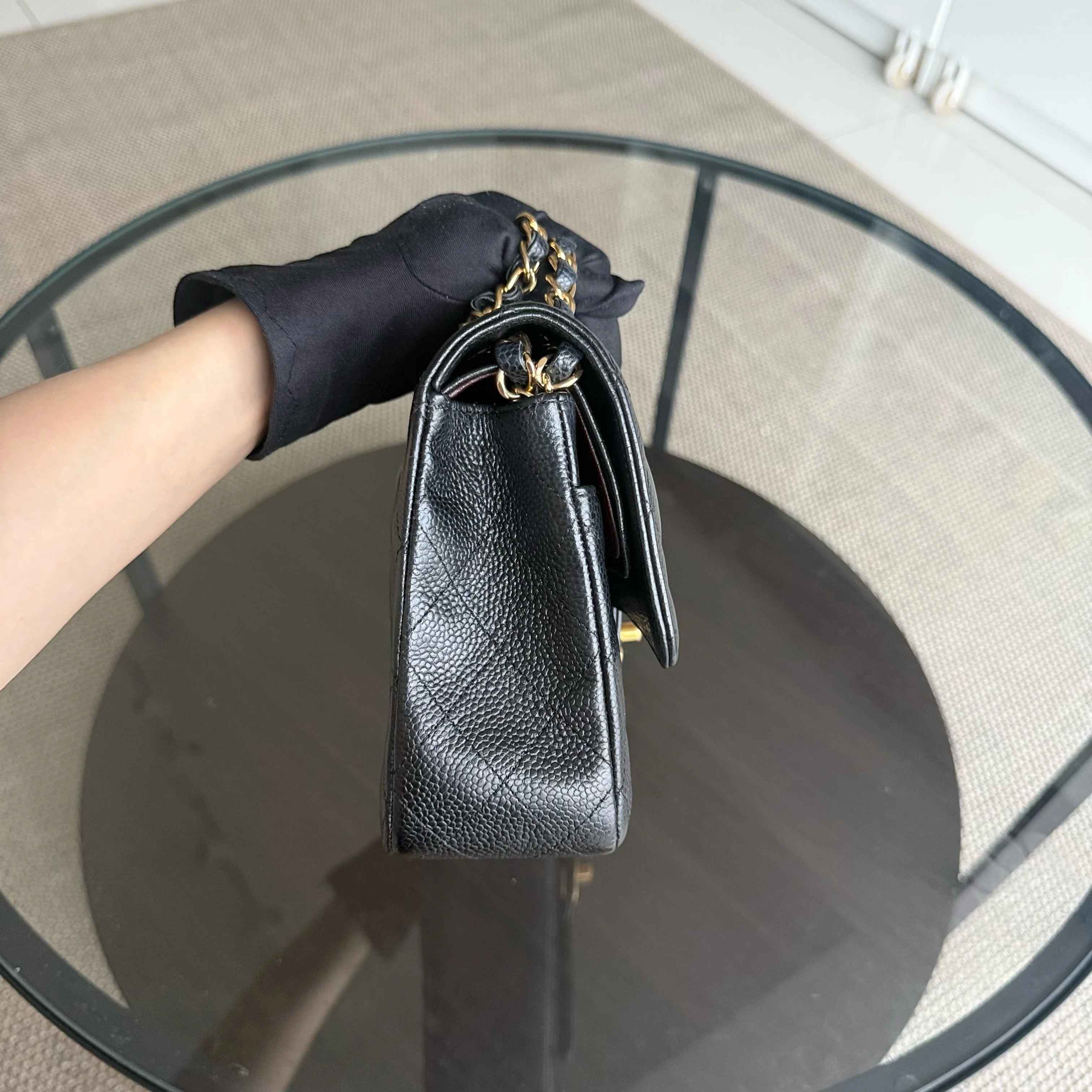 Chanel Classic Flap Medium - Caviar 25CM Quilted Grained Calfskin Black Gold Hardware Series 25