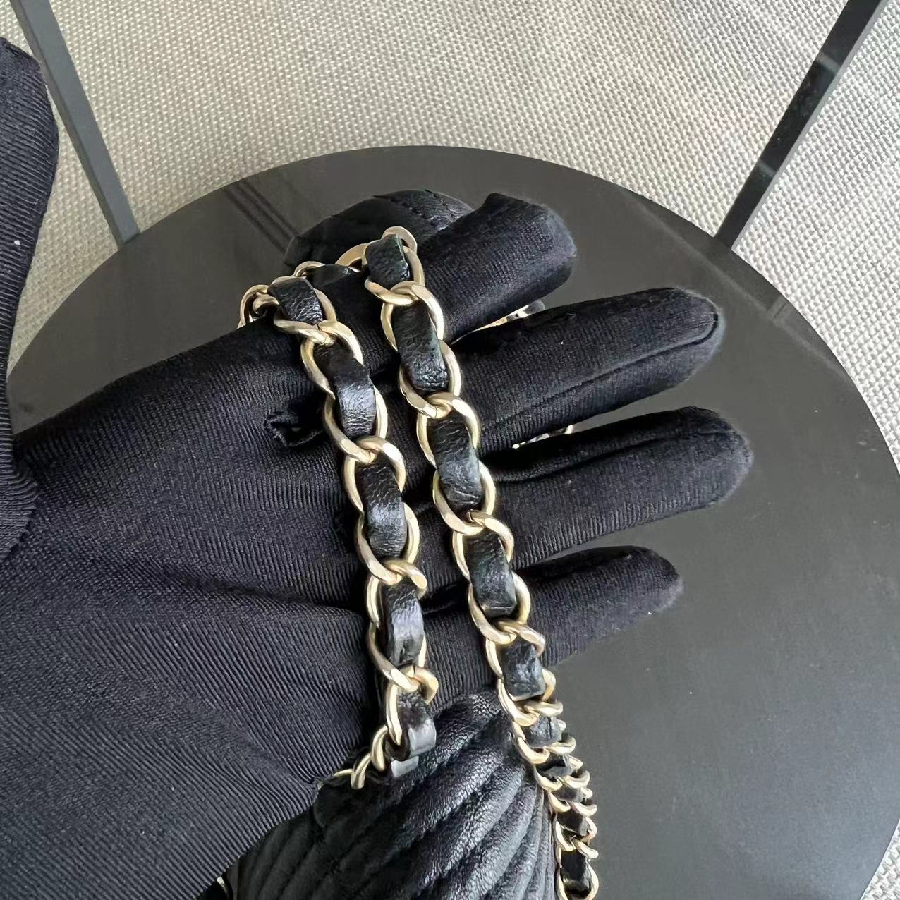 Seasonal Herringbone Medium Flap in Black Distressed Calfskin Aged Golden Hardware Series 21