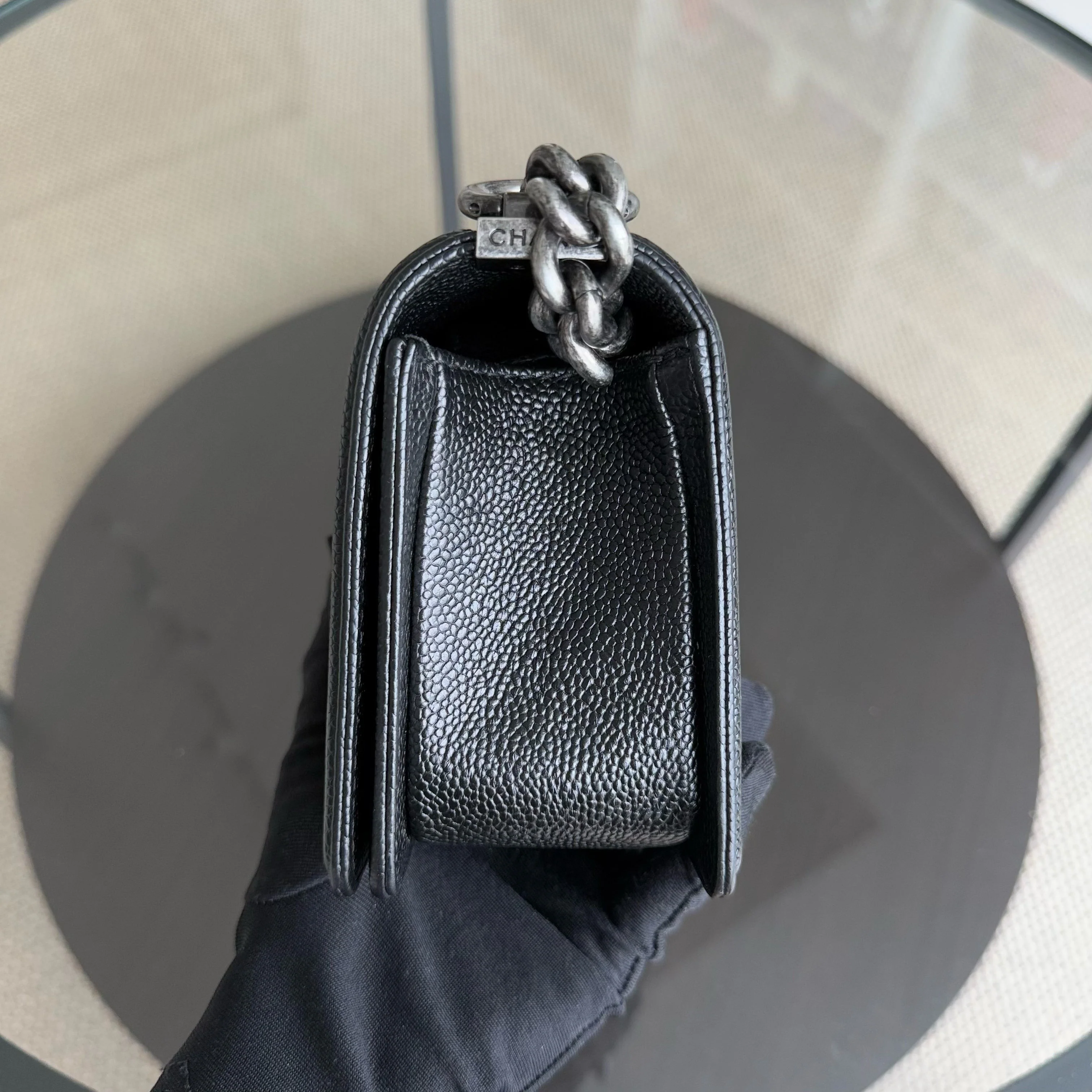 Chanel Boy Small - Caviar 20CM Quilted Black Ruthenium Silver Hardware Series 23