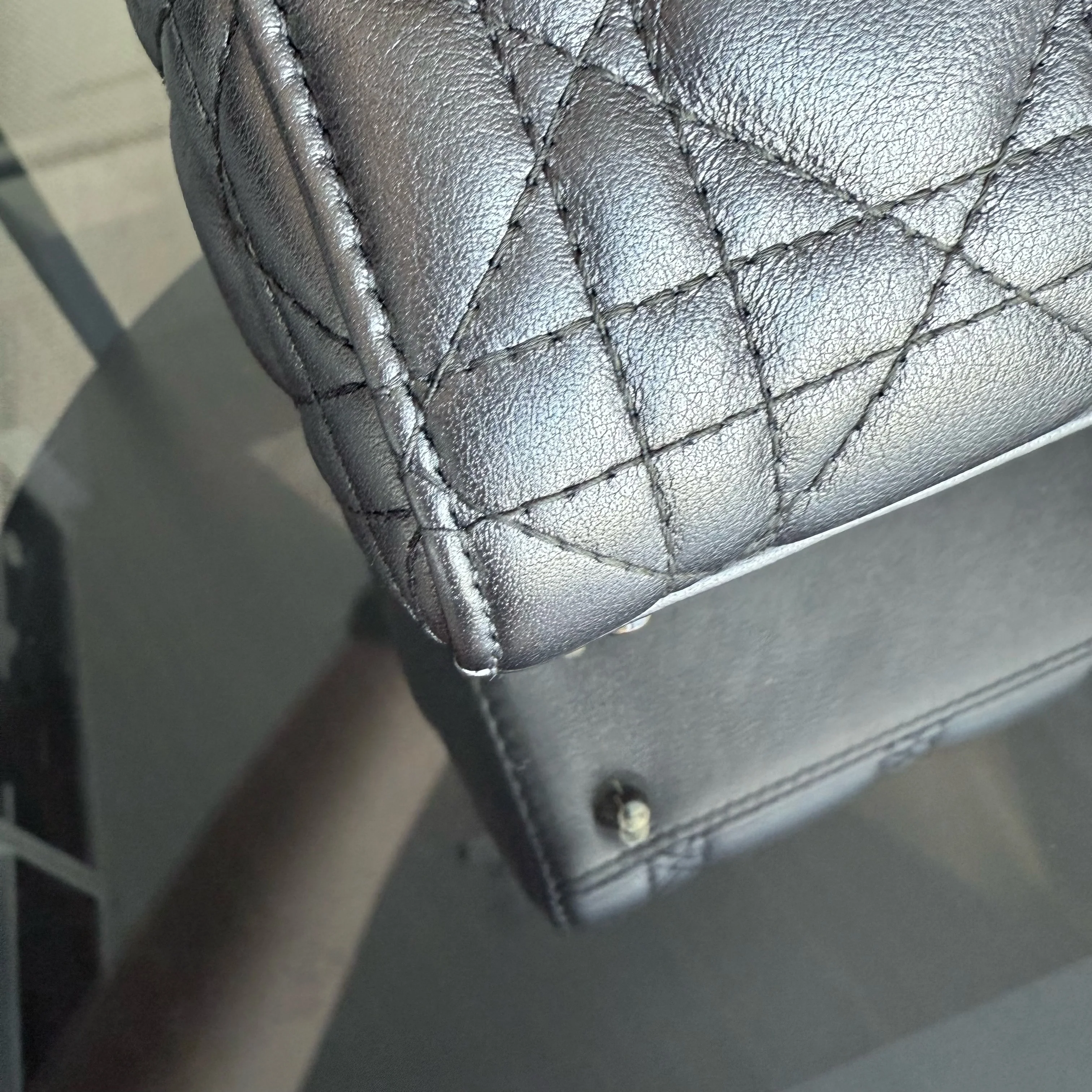 Dior Lady Mini - Cannage Calfskin Gunmetal Gold Hardware Chain Strap