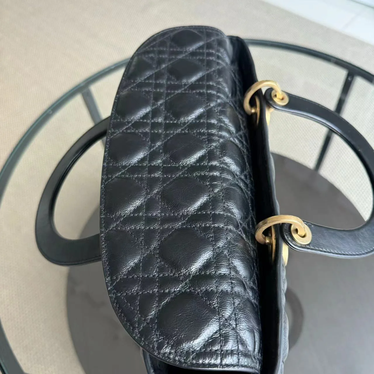 *Flap, Calfskin* Dior Lady Large - Cannage Calfskin Black Golden Hardware