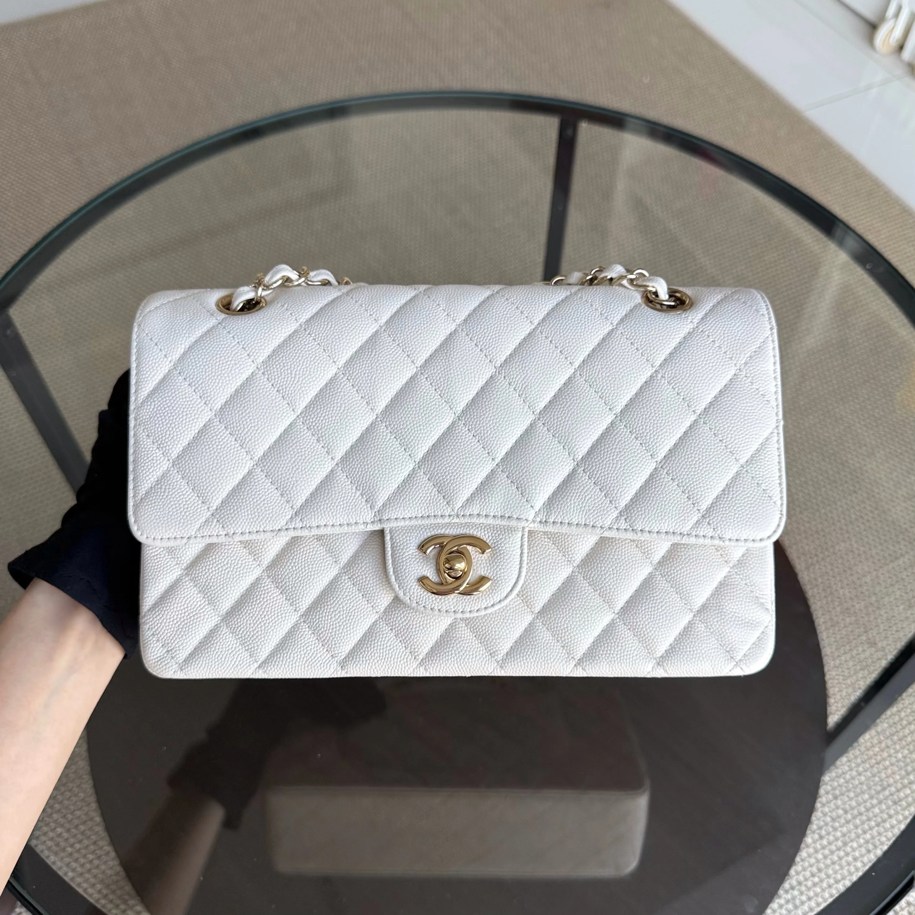 Chanel Classic Flap Medium - Caviar Quilted Grained Calfskin White Gold Hardware Series 23