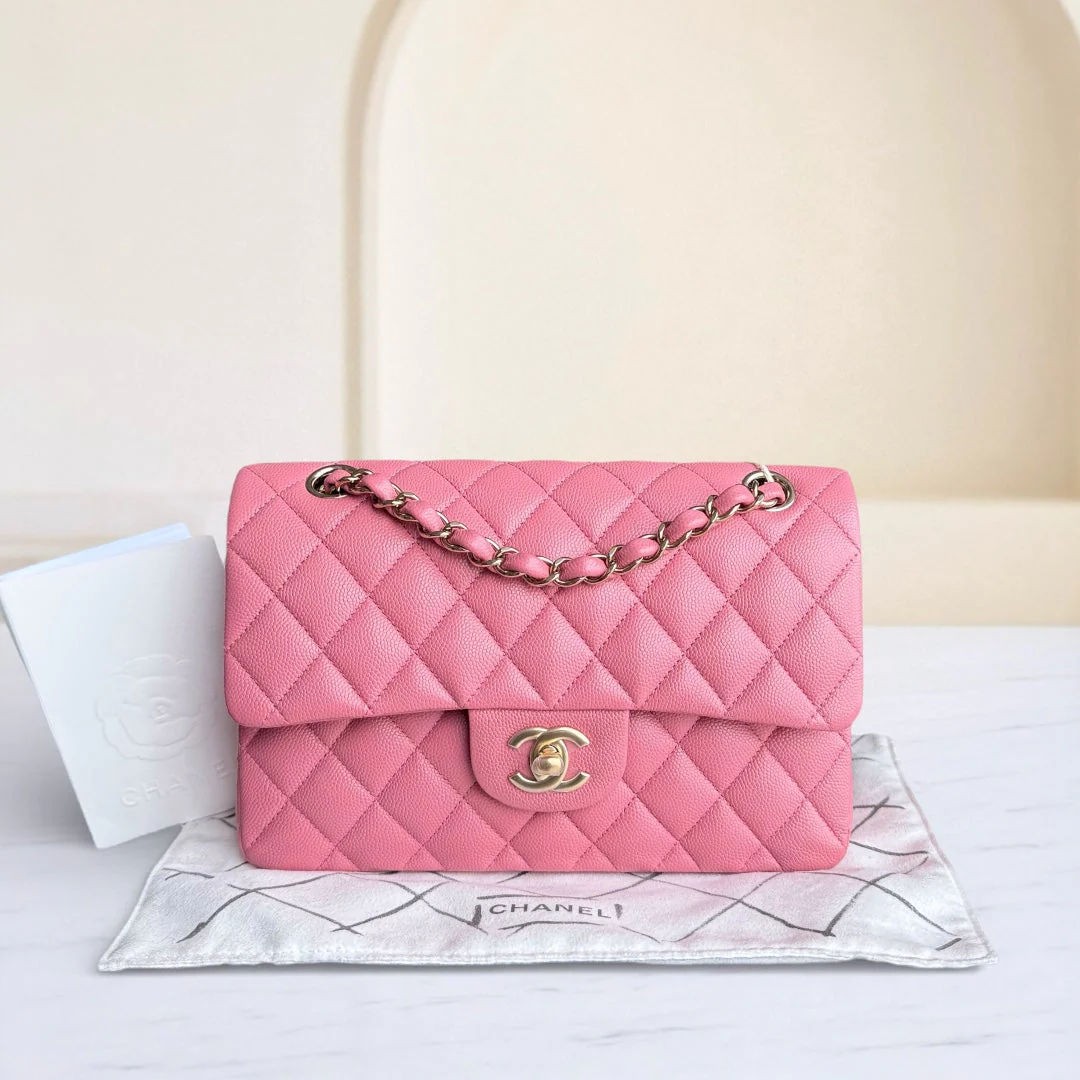 Chanel Classic Flap Small - Caviar 23CM Quilted Pink Gold Hardware Microchip