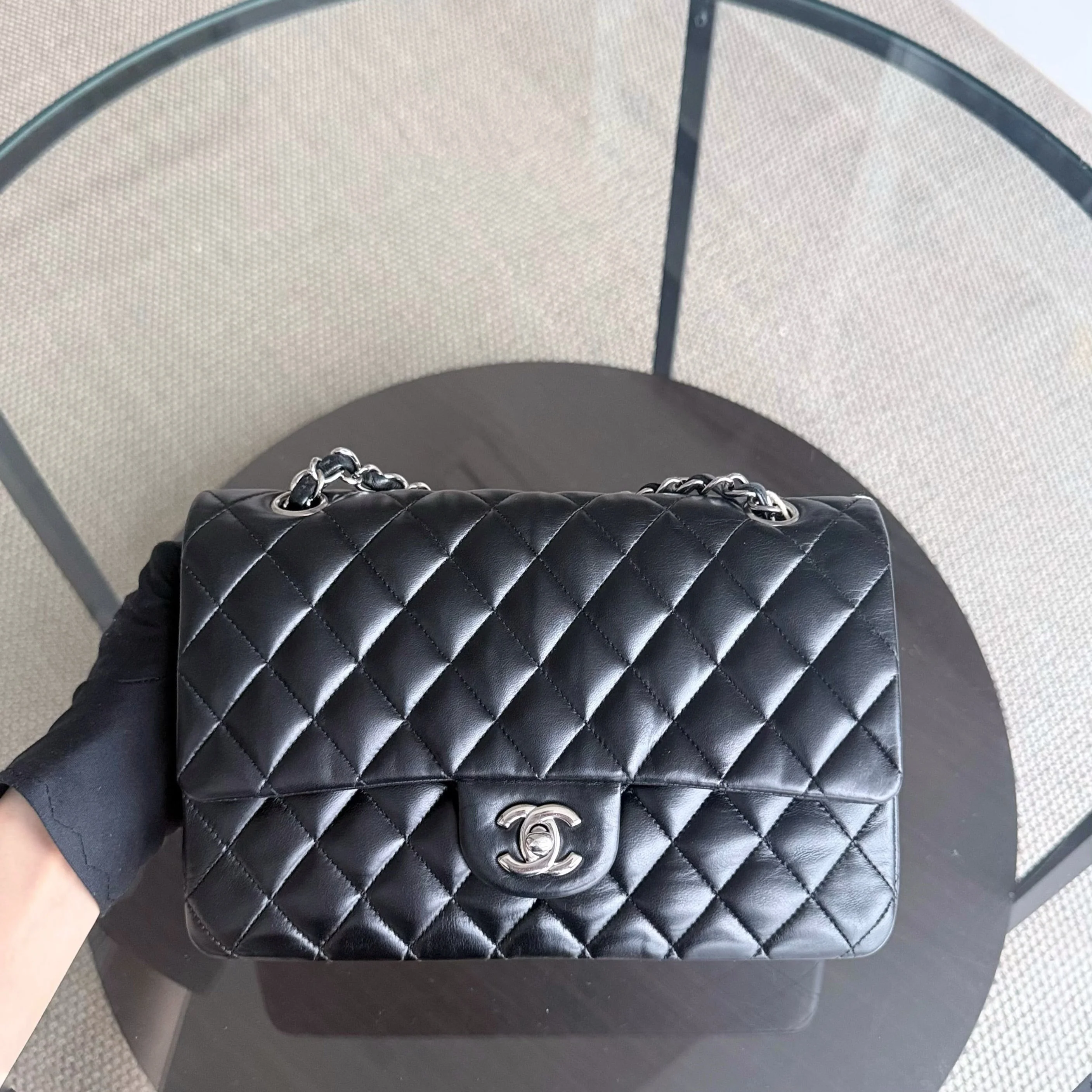 Chanel Classic Flap Medium - 25CM Quilted Lambskin Black Silver Hardware Series 12