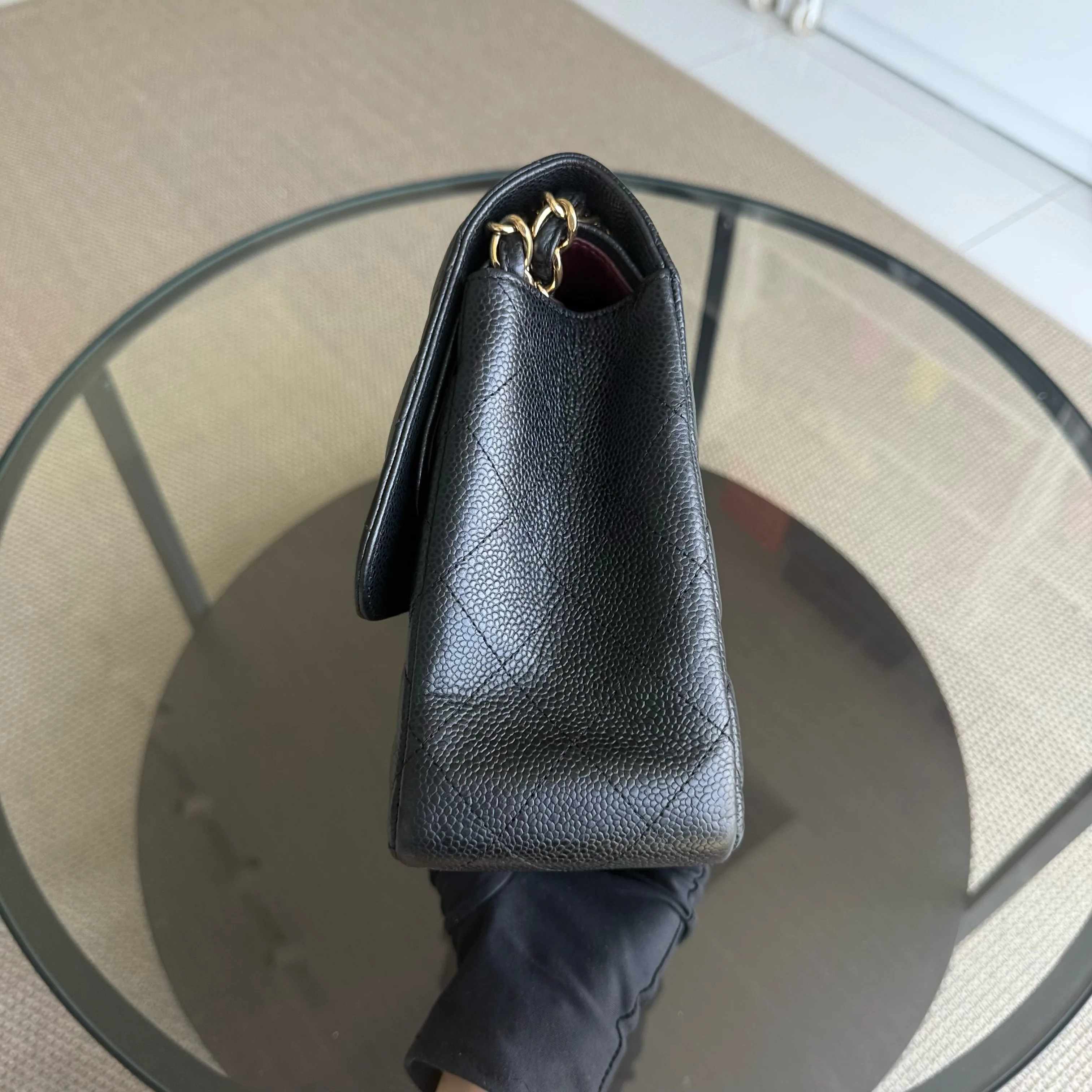 Chanel Classic Flap Jumbo - Caviar 30CM Double Flap Quilted Grained Calfskin Black Gold Hardware Series 16