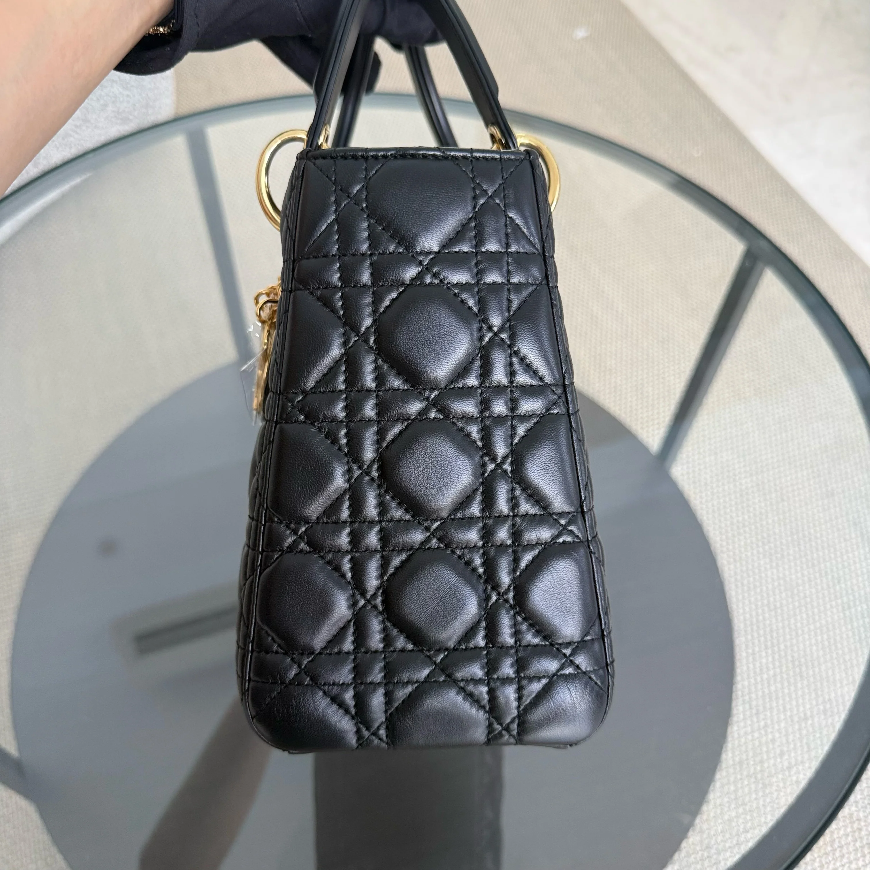 Dior Lady Medium - Cannage Lambskin Black Gold Hardware Adjustable Strap