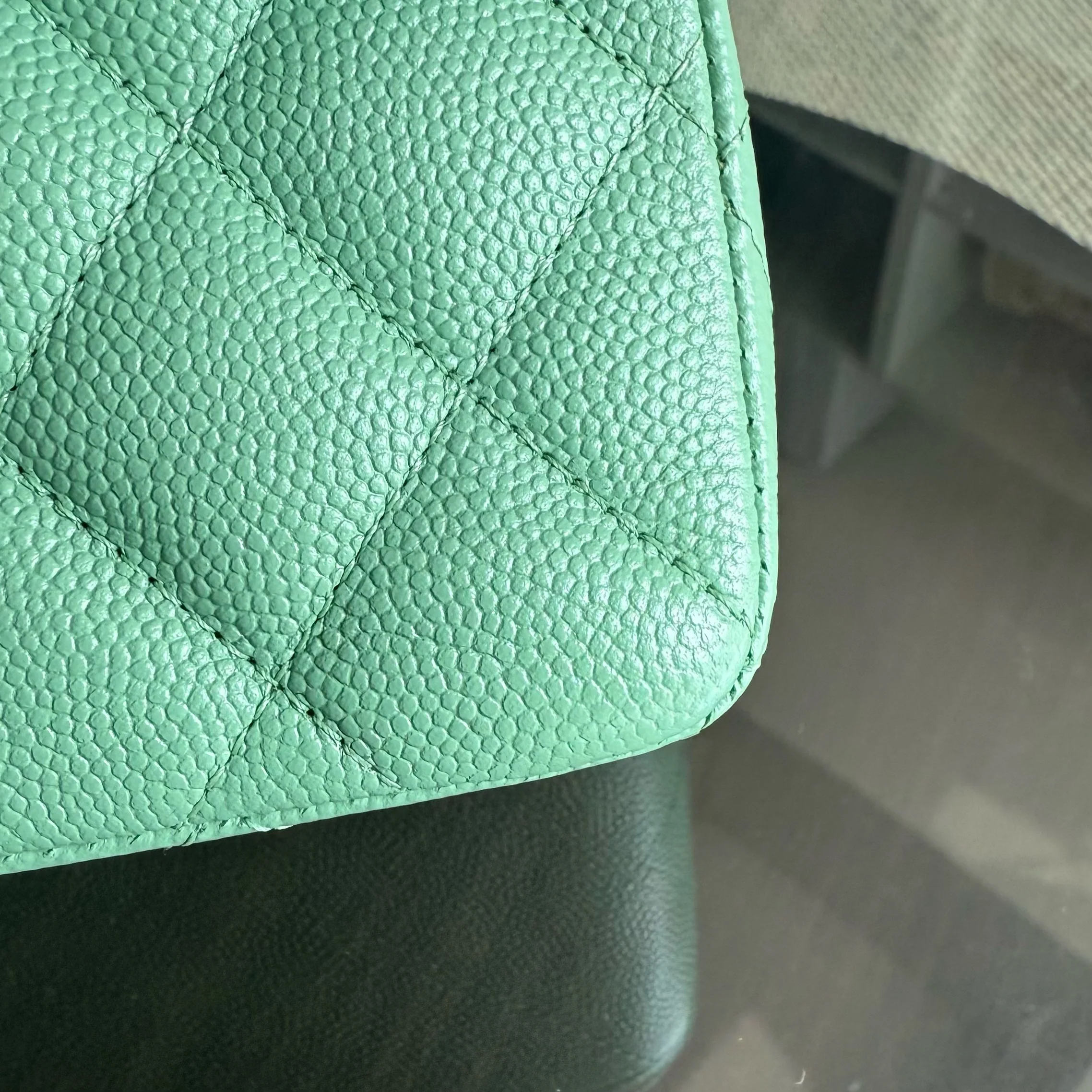 Chanel Classic Flap Small - Caviar 23CM Quilted Grained Calfskin Light Green Light Gold Hardware Microchip