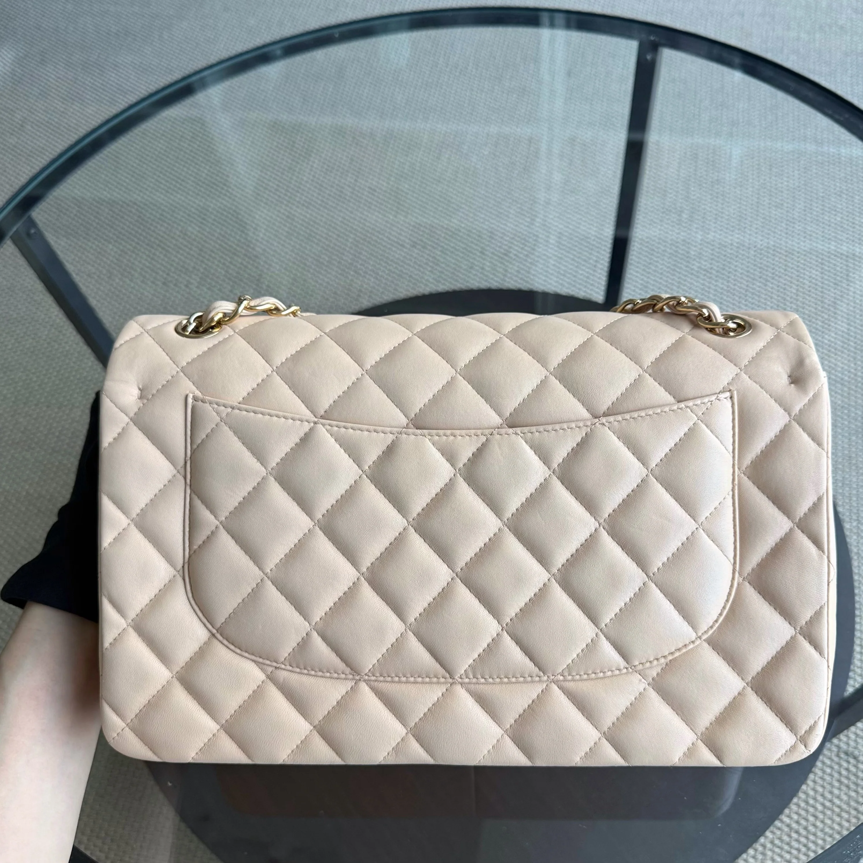 Chanel Classic Flap Jumbo - Double Flap 30CM Quilted Lambskin Beige Gold Hardware