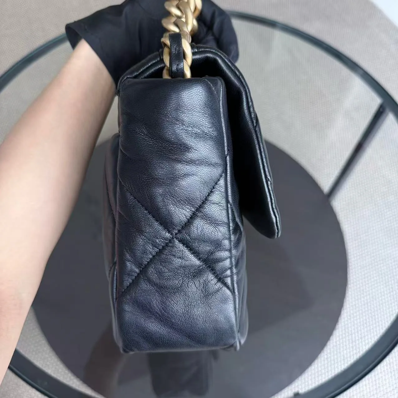 Chanel 19 Bag Medium - C19 Quilted Goatskin Black Two-Tone Gold Hardware Series 28