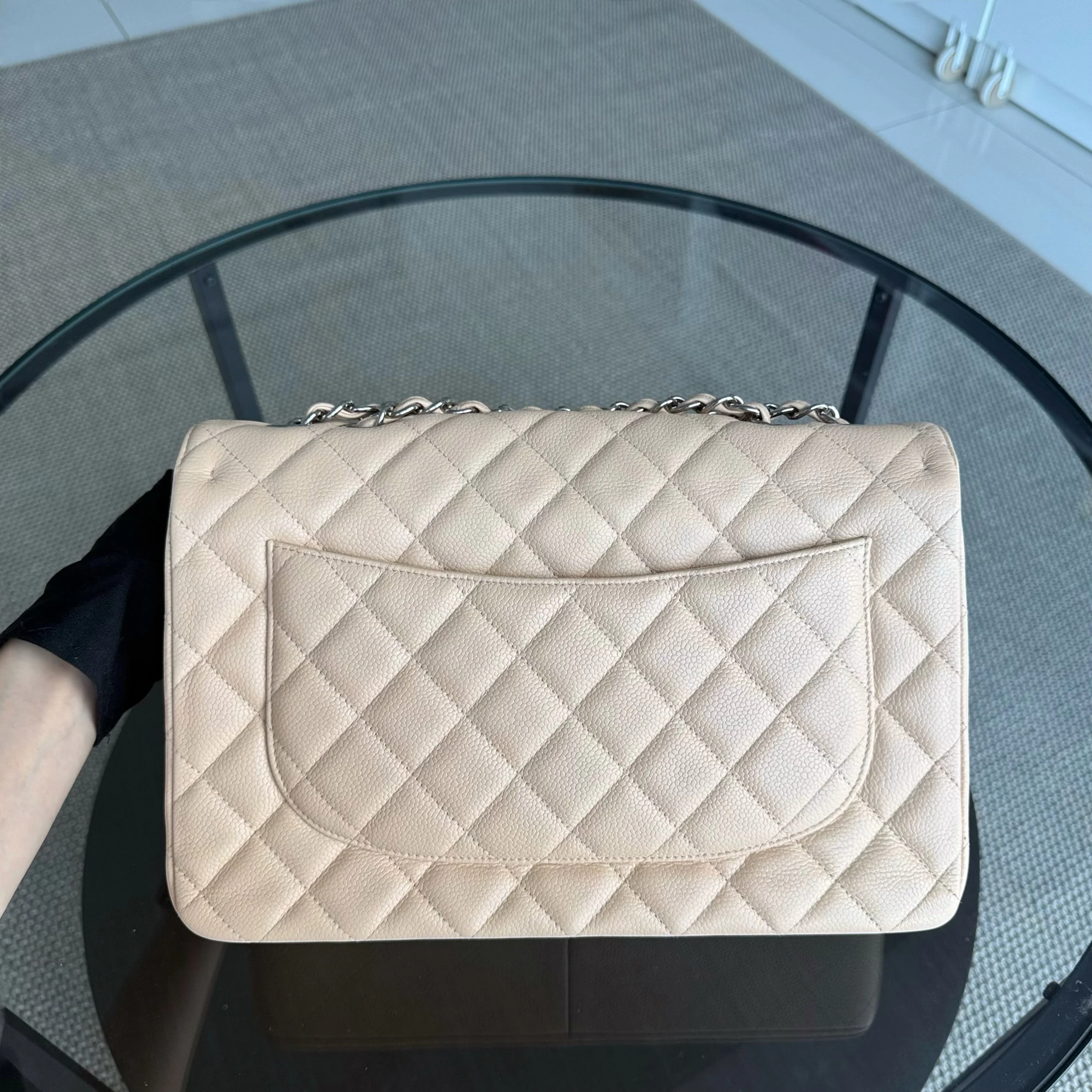 Chanel Classic Flap Jumbo - Caviar 30CM Single Flap Quilted Beige Silver Hardware Series 13