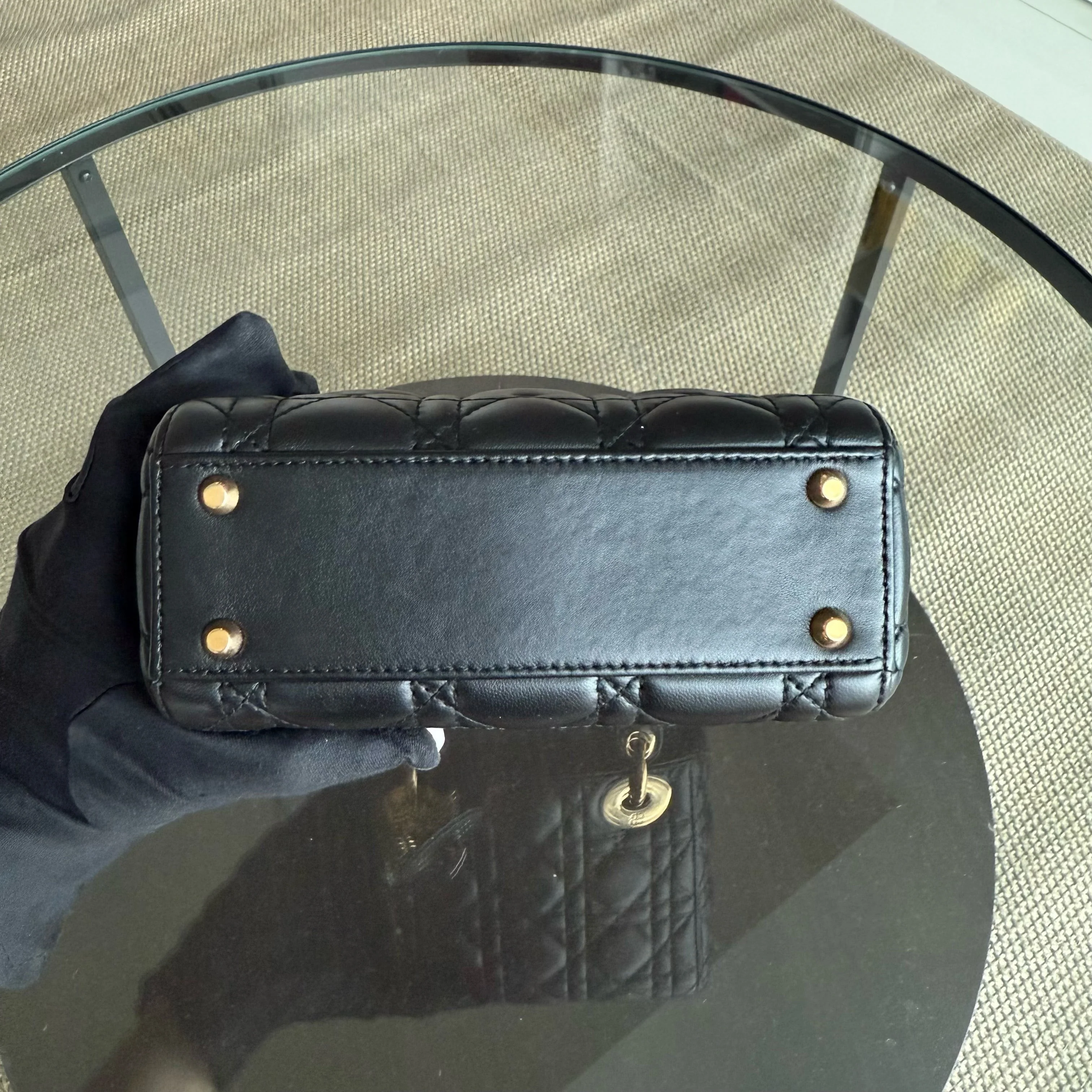 Dior Lady Mini - Cannage Lambskin Black Gold Hardware Adjustable Strap