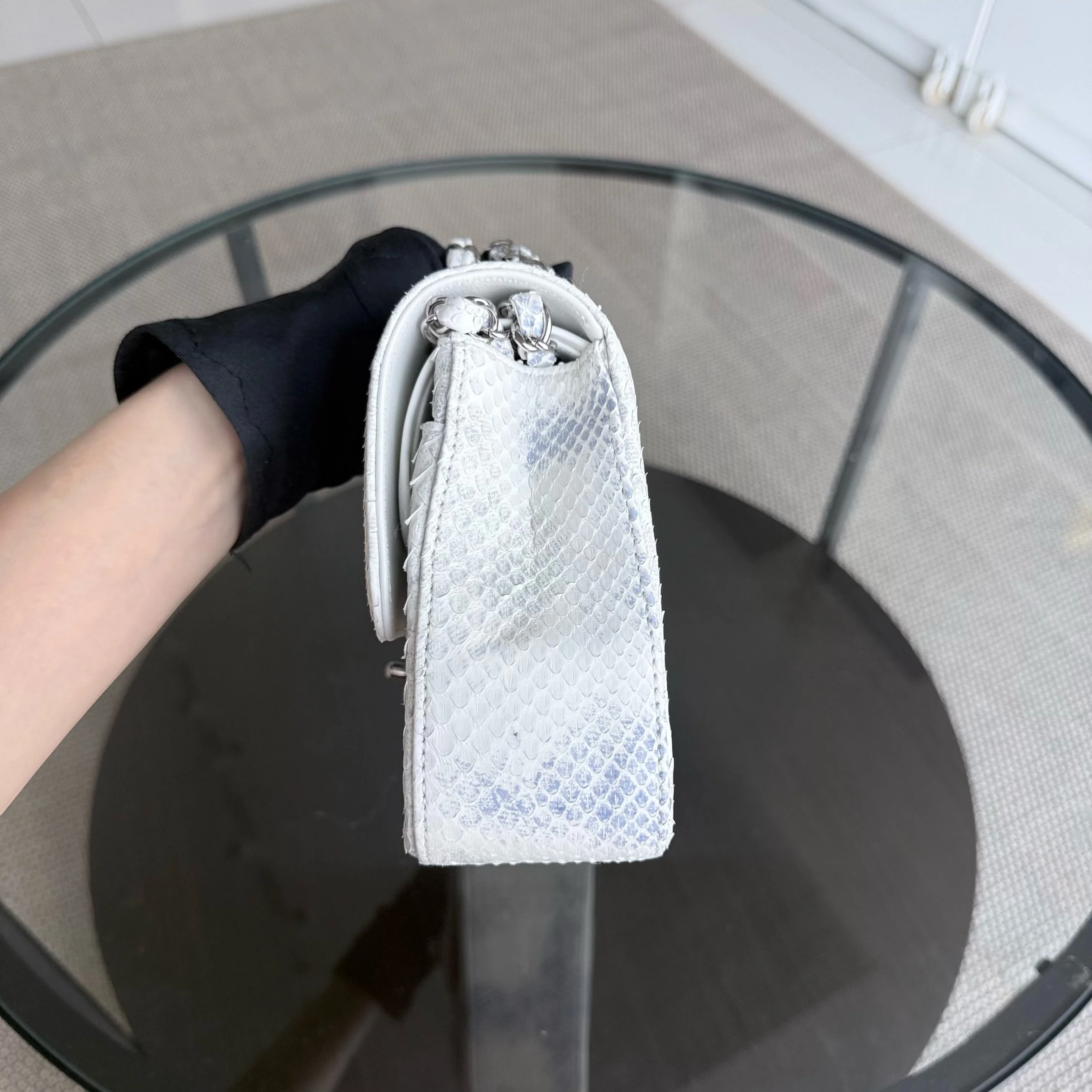 Chanel Classic Flap Medium - Python 25CM Quilted White Silver Hardware Series 23