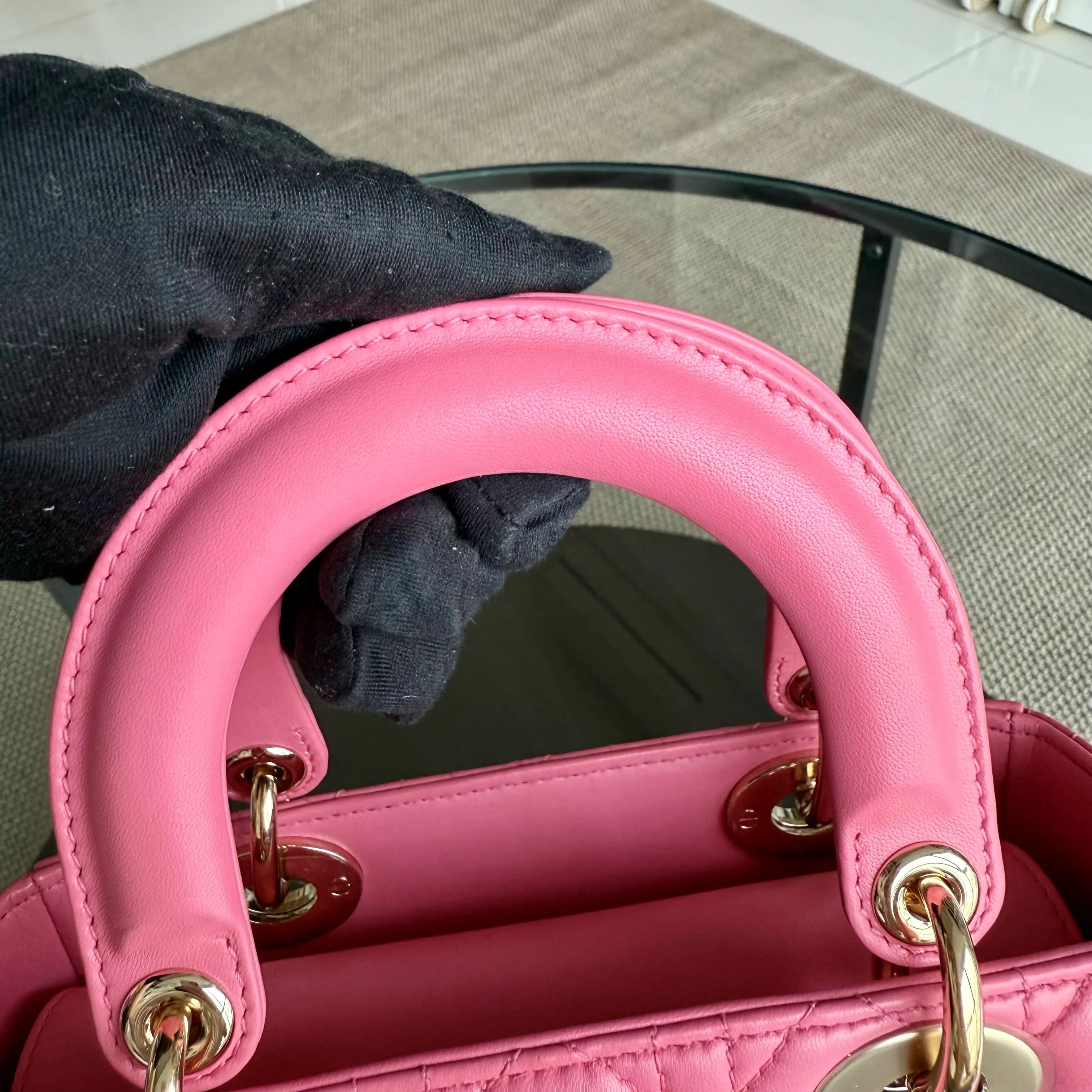 Dior Lady Small - Cannage Lambskin Barbie Pink Gold Hardware