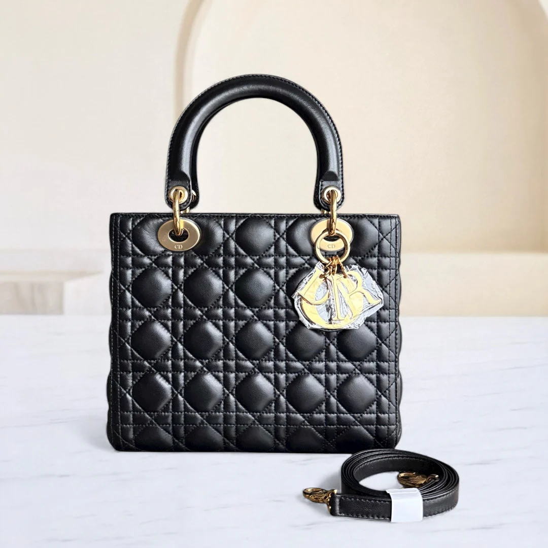 Dior Lady Medium - Canange Lambskin Black Gold Hardware