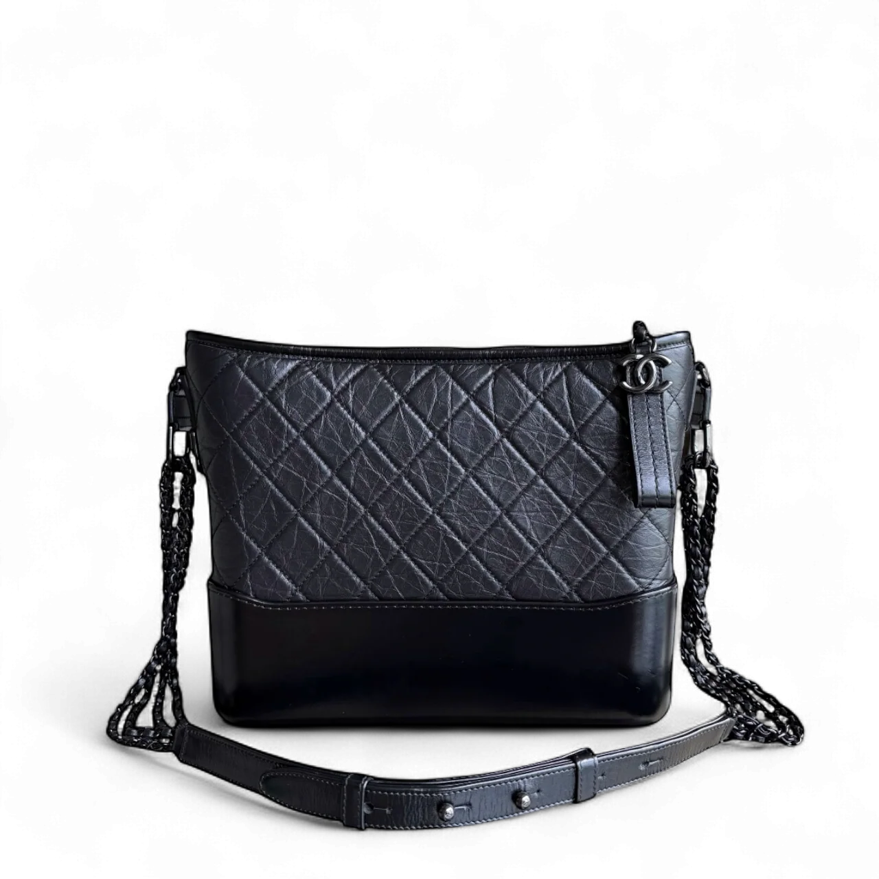 Chanel Gabrielle Medium - Quilted Aged Calfskin Black All Black Hardware Series 29