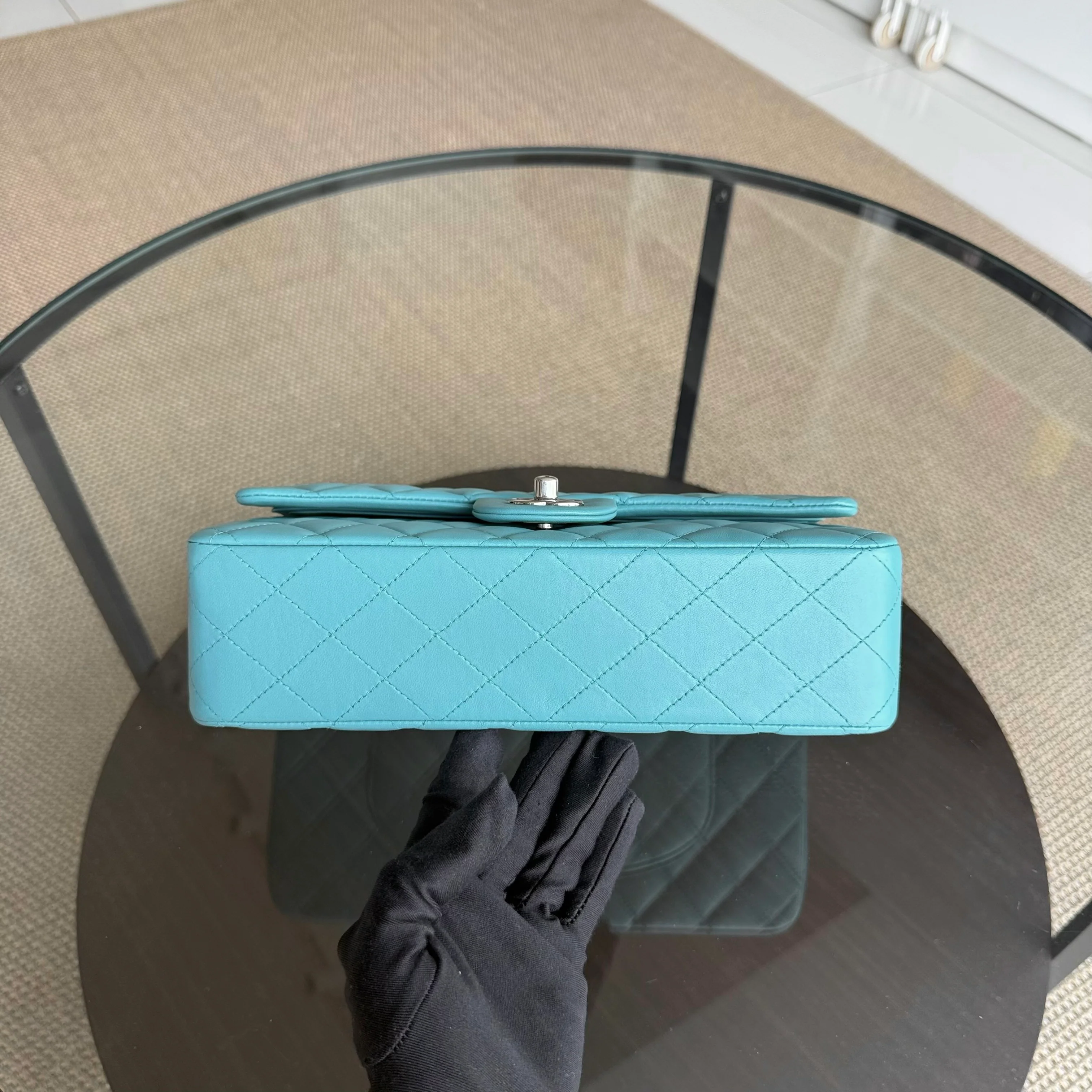 Chanel Classic Flap Medium - 25CM Quilted Lambskin Blue Silver Hardware