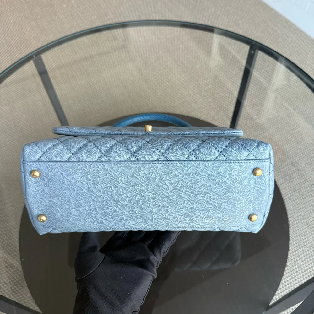 Chanel Coco Handle Medium - Caviar 29CM Quilted Sky Blue Gold Hardware Series 27