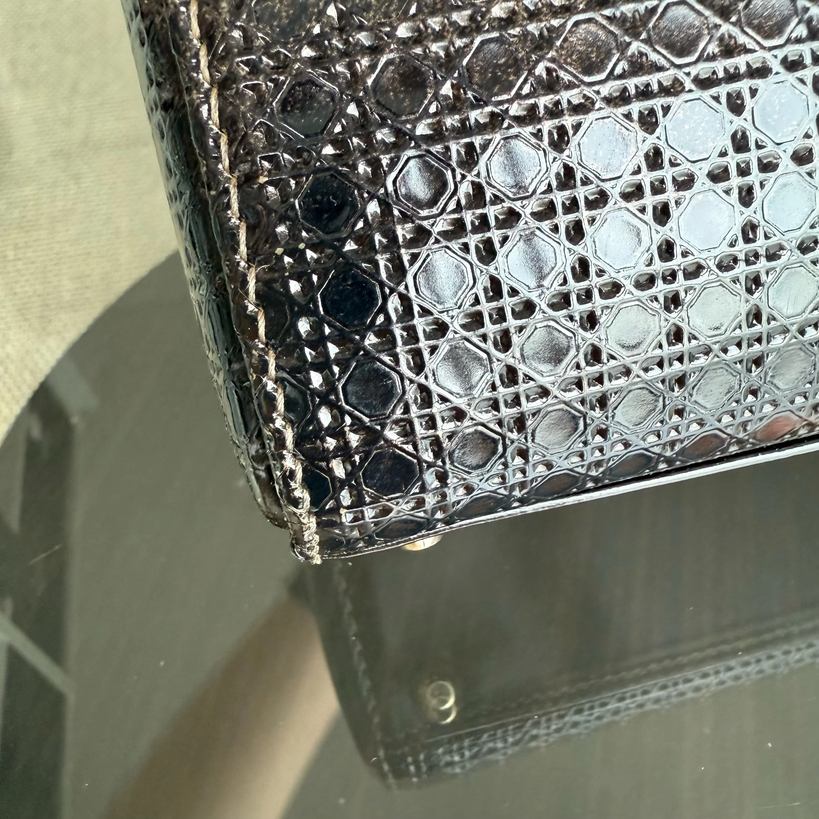 Dior Lady Mini - Calfskin Micro-Cannage Metallic Gold Gold Hardware Adjustable Strap