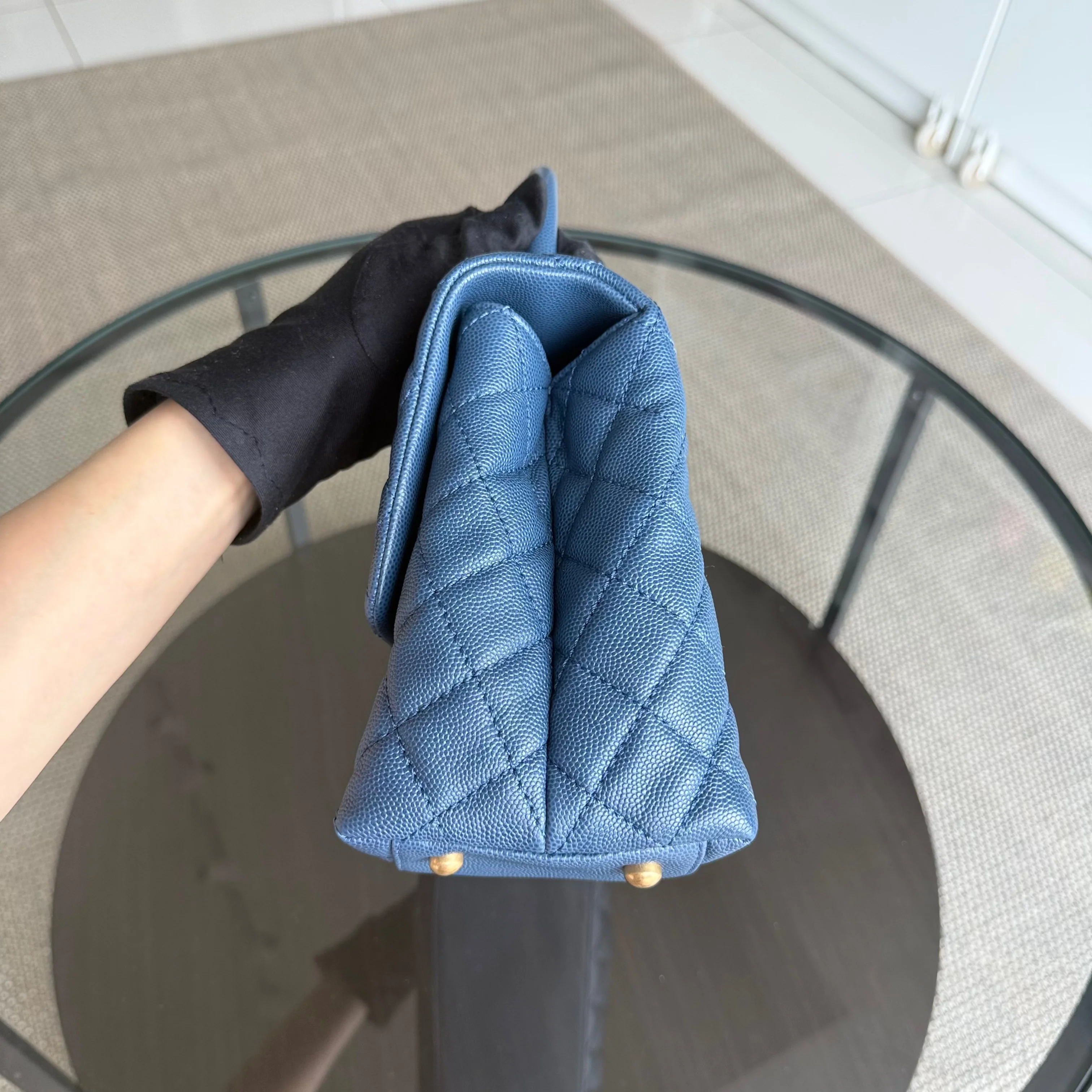 Chanel Coco Handle Medium - Caviar 29CM Quilted Blue Gold Hardware Series 24