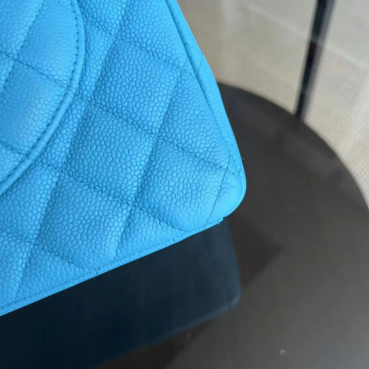 BALANCE of Maxi Classic Flap Caviar Double Flap Quilted Grained Calfskin Blue Silver Hardware Series 17