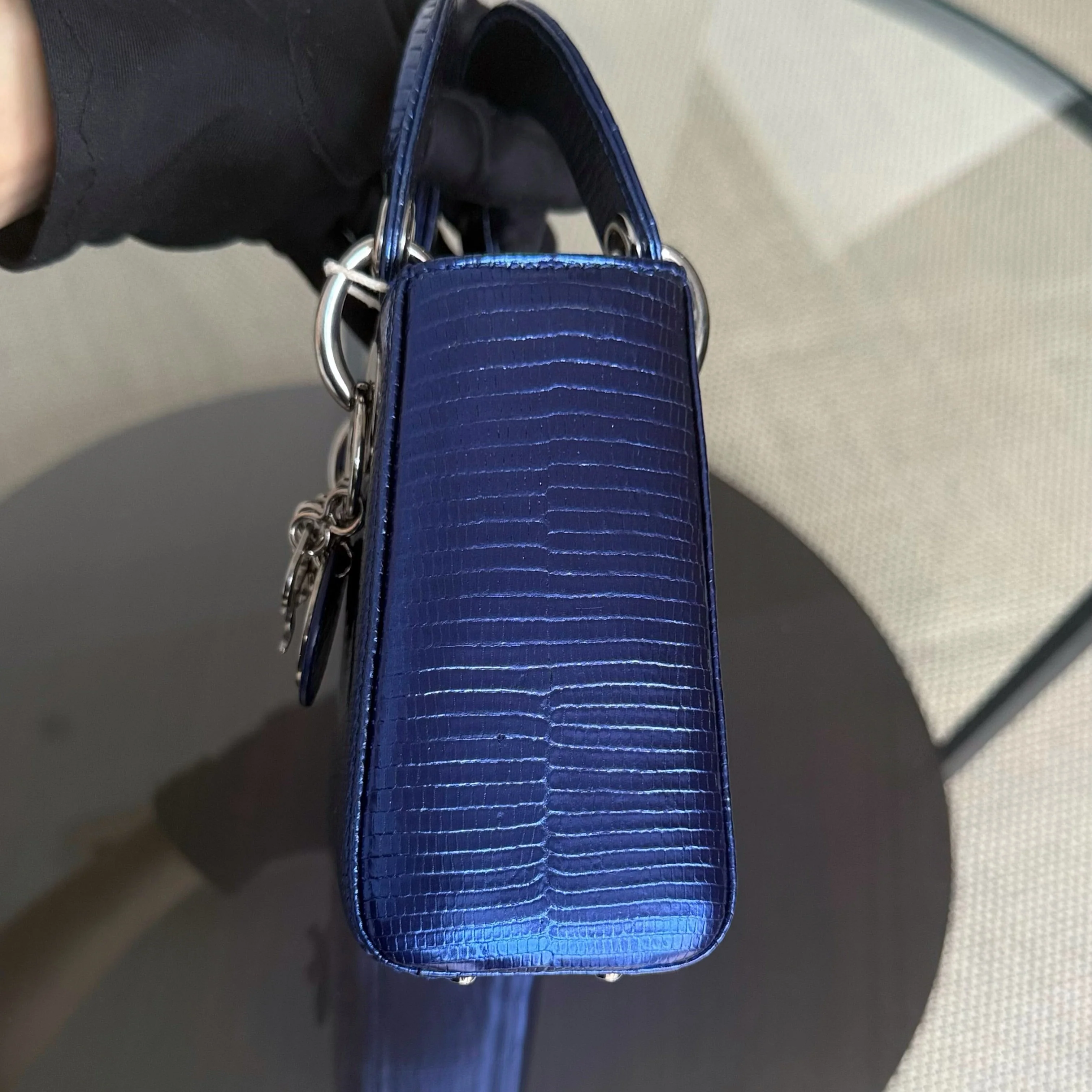 Dior Lady Mini - Exotic Lizard Blue Silver Hardware