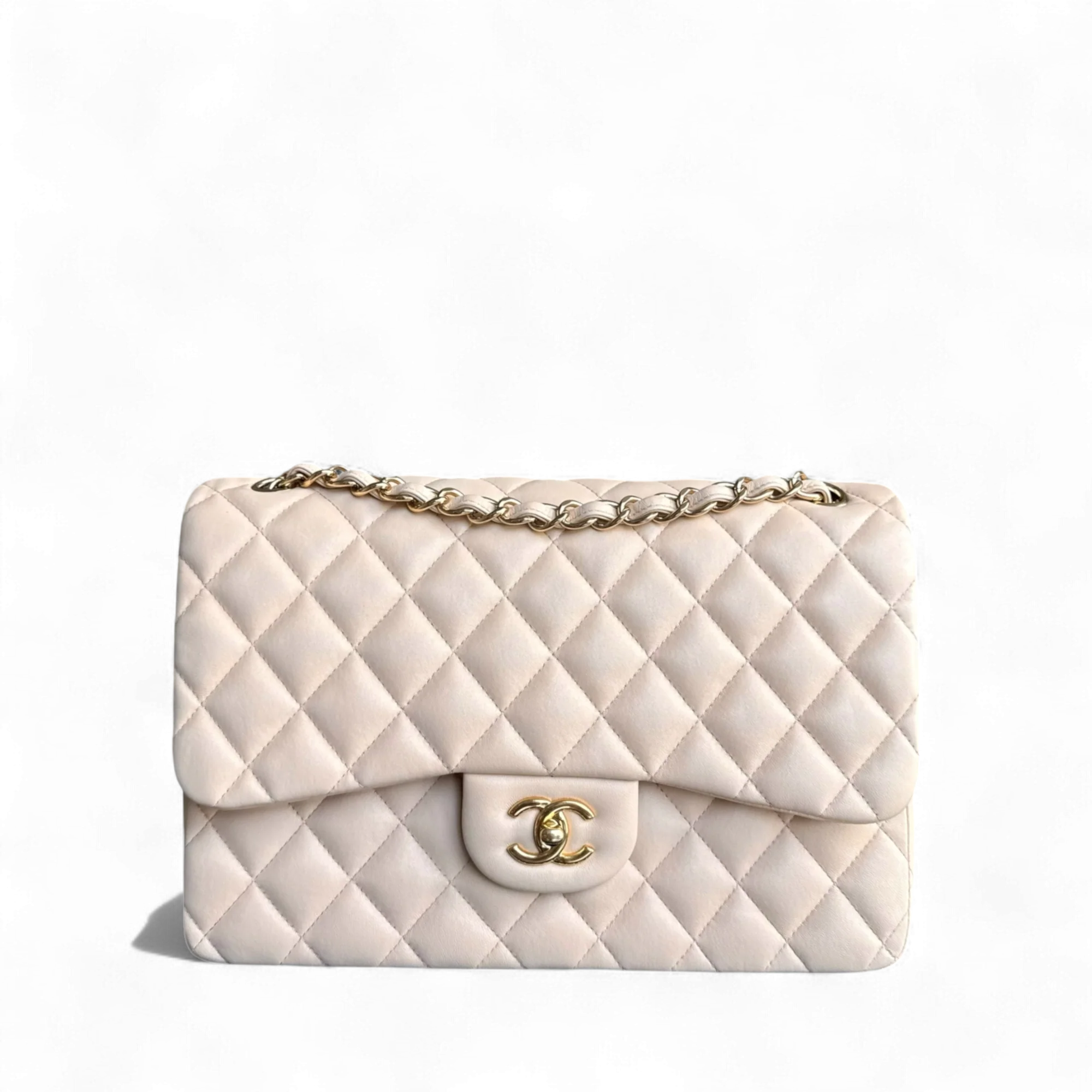 Chanel Classic Flap Jumbo - Double Flap 30CM Quilted Lambskin Beige Gold Hardware