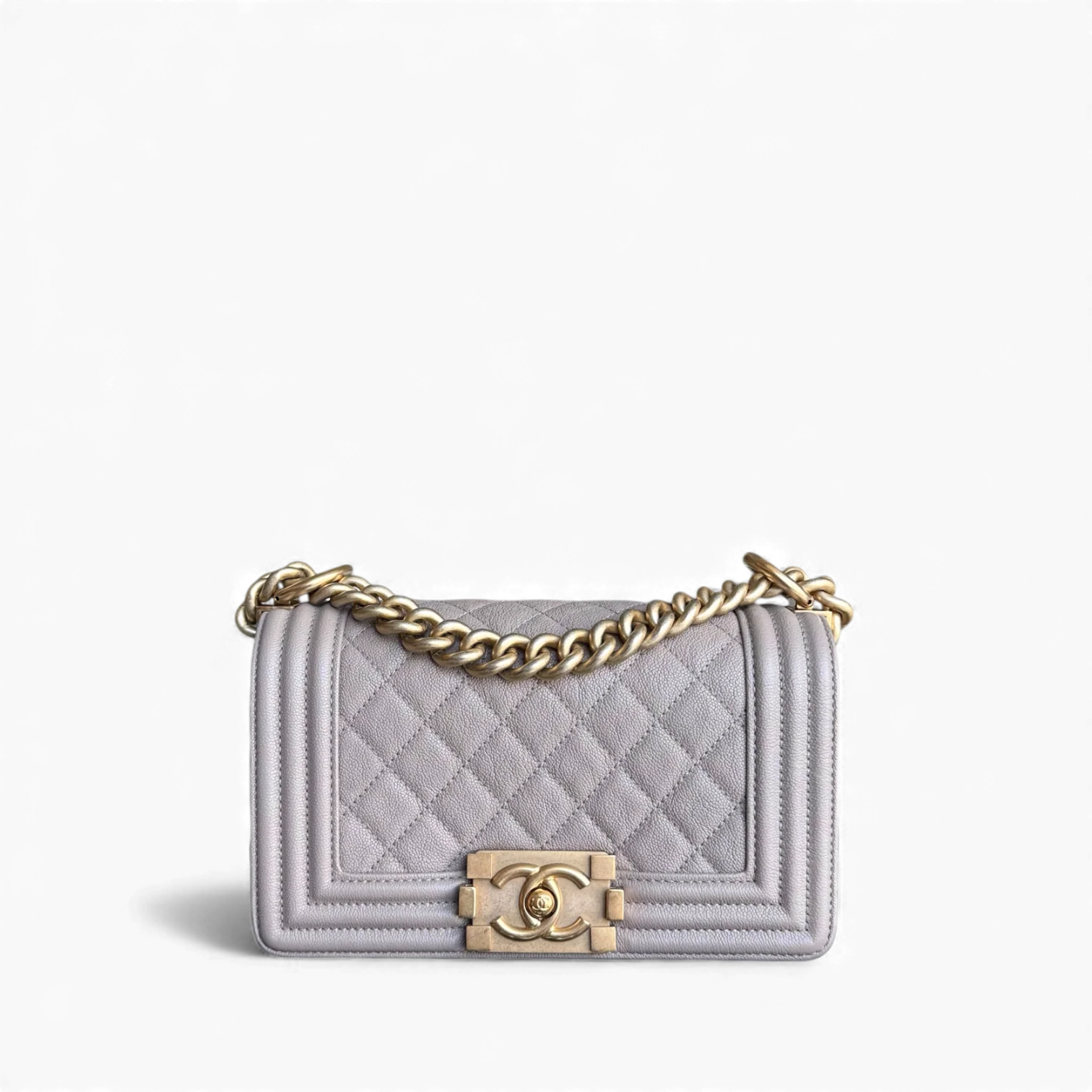 Chanel Boy Small - Caviar 20CM Quilted Grained Calfskin Grey Gray Gold Hardware Series 27