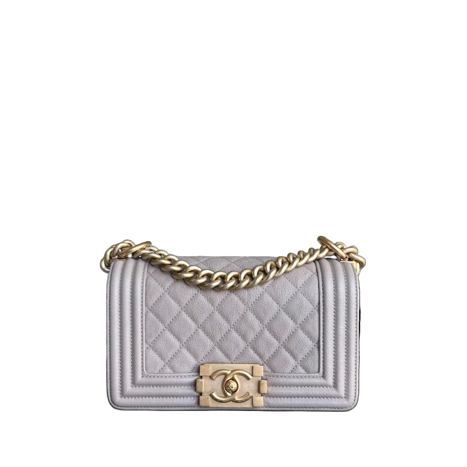 Chanel Boy Small - Caviar 20CM Quilted Grained Calfskin Grey Gray Gold Hardware Series 27