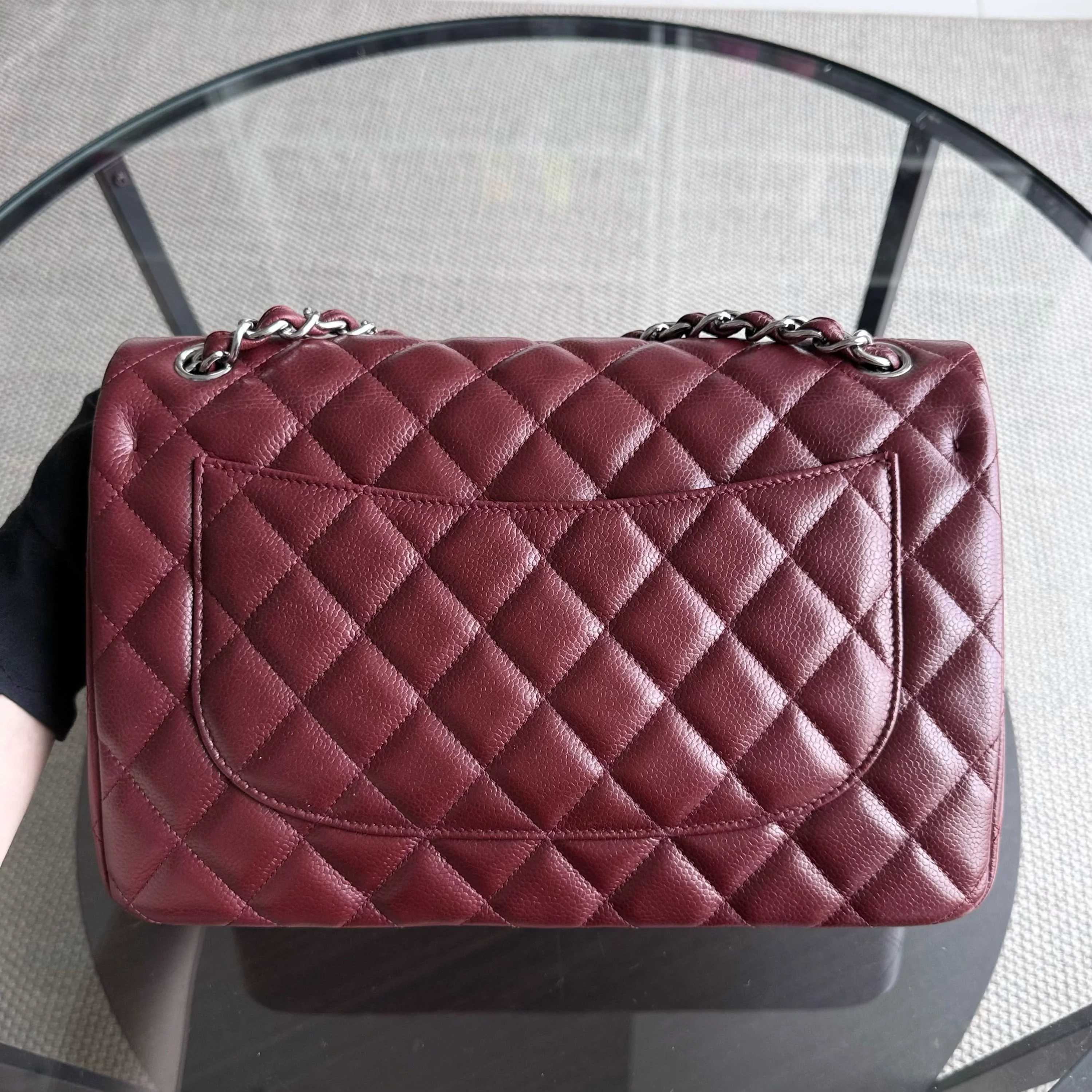 Chanel Classic Flap Jumbo - Caviar 30CM Double Flap Quilted Burgundy Silver Hardware